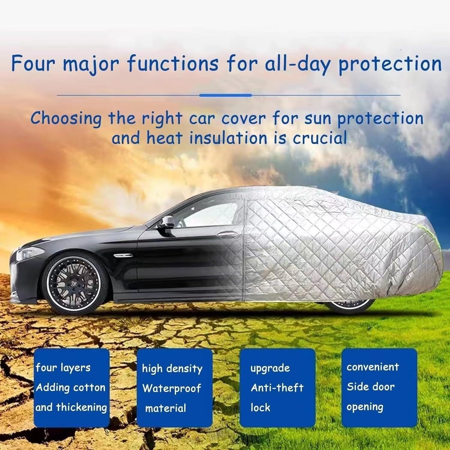 Bâche Voiture Anti-grêle pour Ford Mustang 6 Cabriolet 2015-2025, Anti-Rayures,Protection Tous,Housse de Voiture en Coton épais