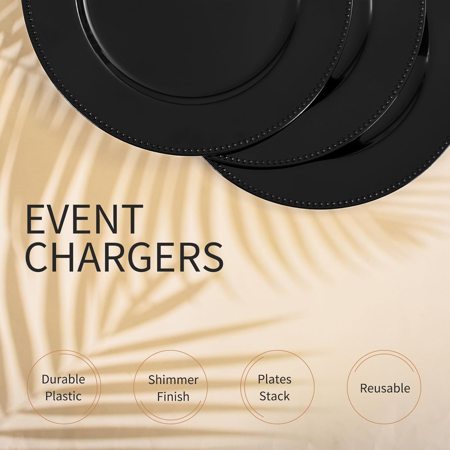 50 Pcs Black Charger Plates Bulk,13 inch Round Beaded Plate Chargers for Dinner Plates, Decorative Dinner Charger Plastic Table Chargers for Wedding Holiday Party Baby Shower Event Decoration