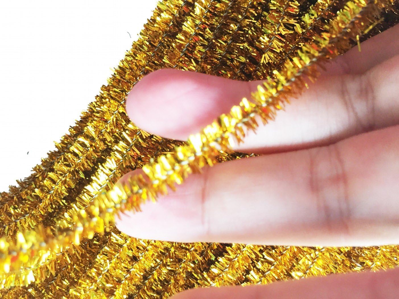 Just Flowers Pipe Cleaner for Craft, Sparkle Chennile Stems for DIY Craft, School Project Work, Christmas Decoration, Fuzzy Sticks Pipe Cleaner (Golden, 100 Pcs, 12 Inch Length) 1