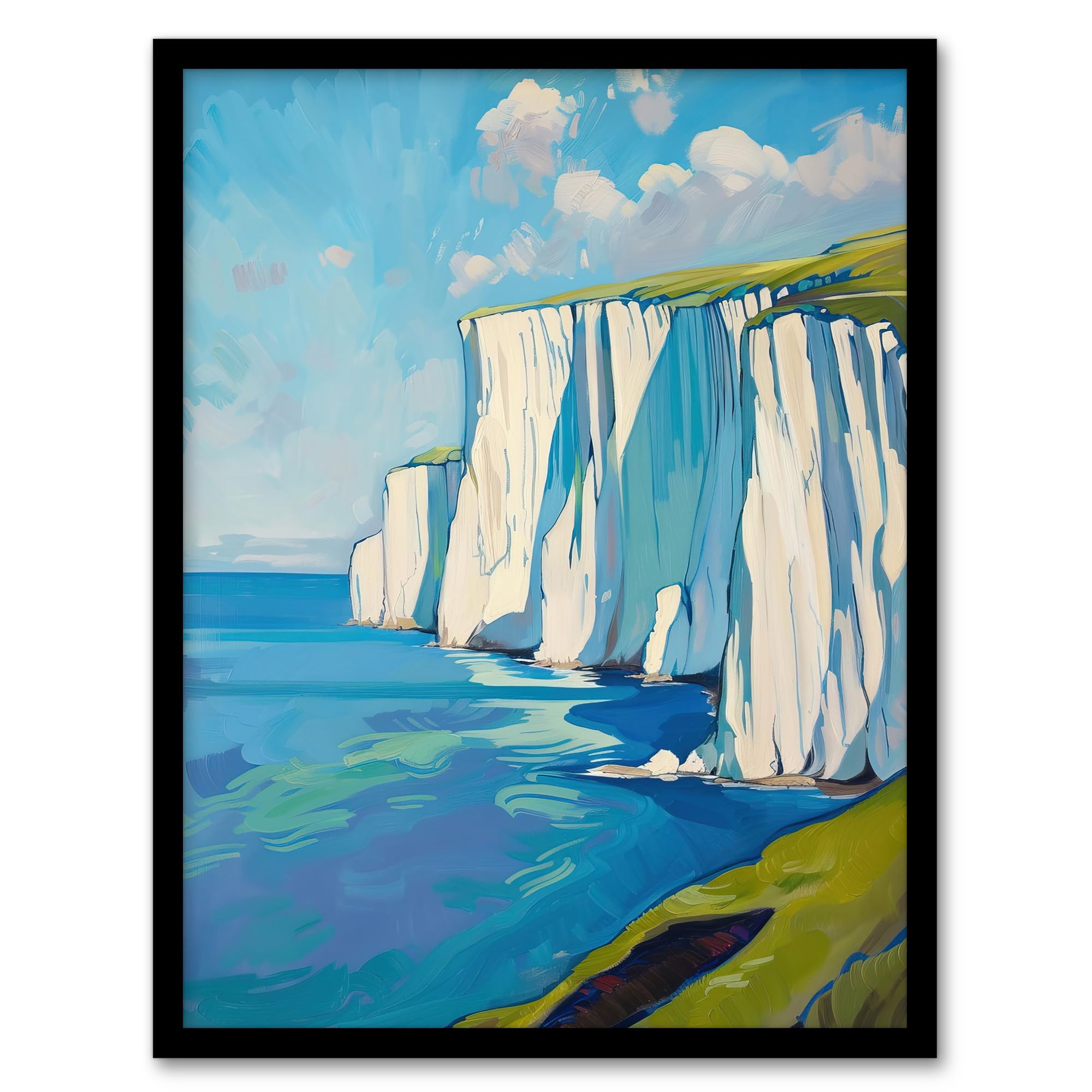 Artery8 White Cliffs of Dover Coastal Landscape Painting Living Room Artwork Framed Wall Art Print 18X24 Inch