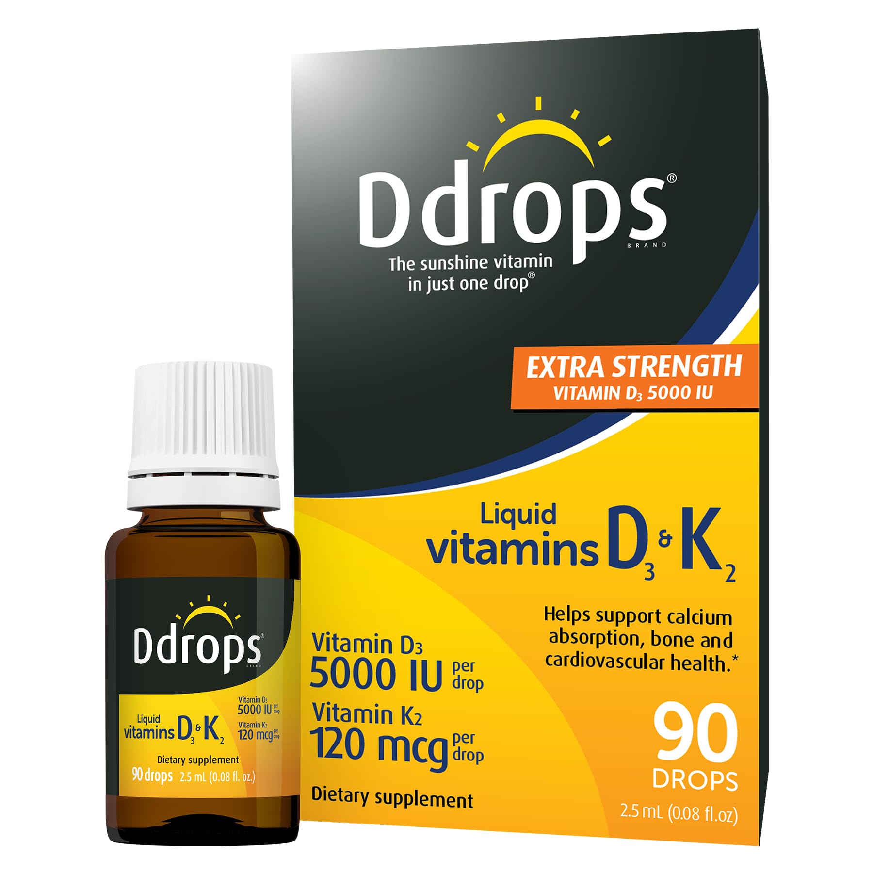 Sponsored Ad - Extra Strength 5000 IU Vitamin D3 + K2 90 Drops - Liquid Vitamin D3 & K2 (MK7) Supplement. Supporting Strong Bones, Immune System and Cardiovascular Health.