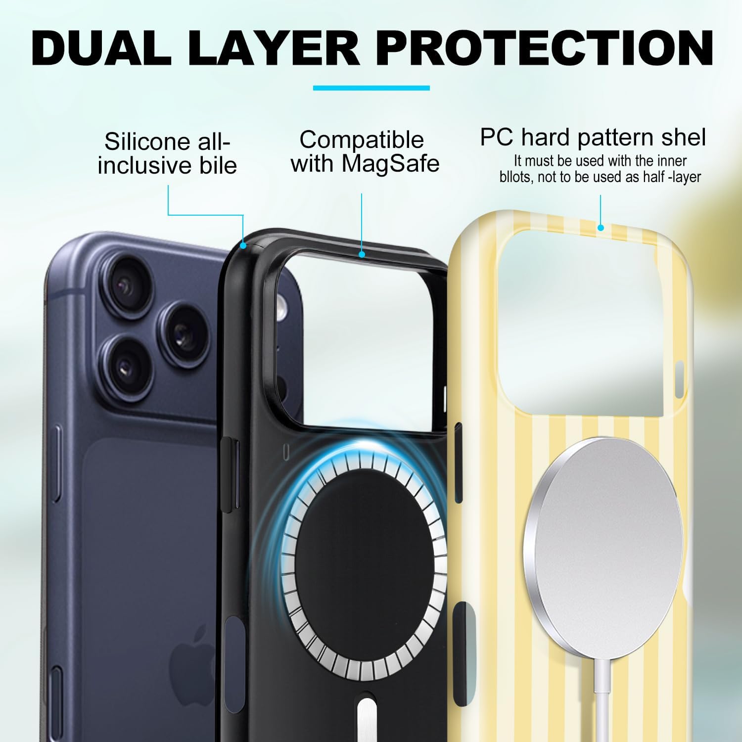 Magnetic for iPhone 17 Pro Max Case Cute Stripes Phone Case, Shockproof Slim TPU and Hard PC Protective Phone Cover Compatible with MagSafe Designed for Women Girls, Pink and White