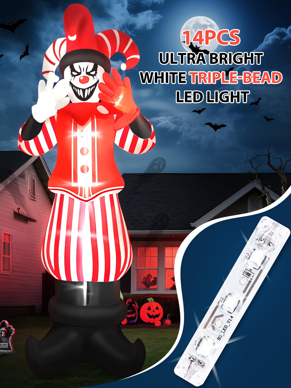 Kalolary 2.5A Soplador Inflable, Soplador de Aire de 12 V con Cadena de Luces LED, Navidad de Halloween Ventilador de Repuesto para Decoraciones (2.5A /14 Blanco 3 Leds)