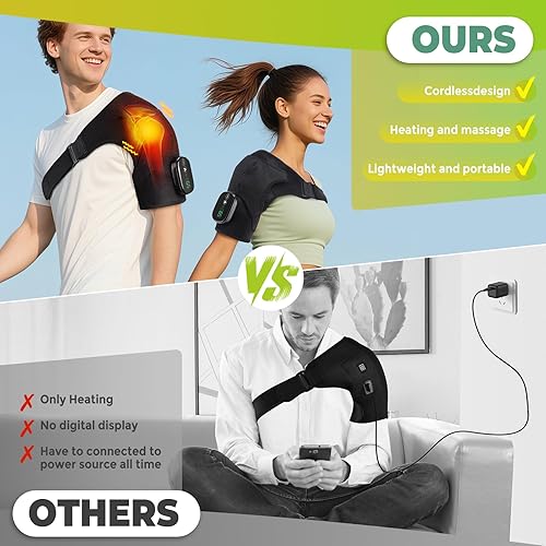 Miniatura 5 de Almohadilla térmica de hombro inalámbrica, almohadilla térmica para hombros con masaje, soporte térmico izquierdo y derecho, regalo de cumpleaños