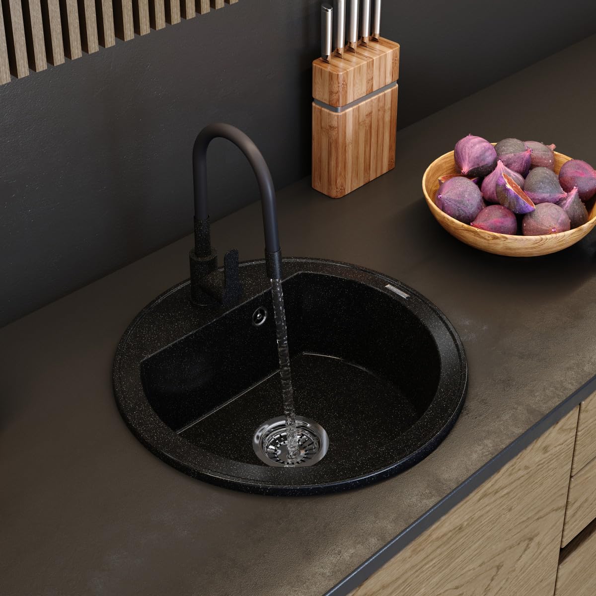 Granitan - Okrągły zlewozmywak granitowy ARNO - zlewozmywak jednokomorowy z syfonem chrom - 6 kolorów - średnica 49 cm - w zestawie GraniProtect - wysokiej jakości towarzysz kuchni