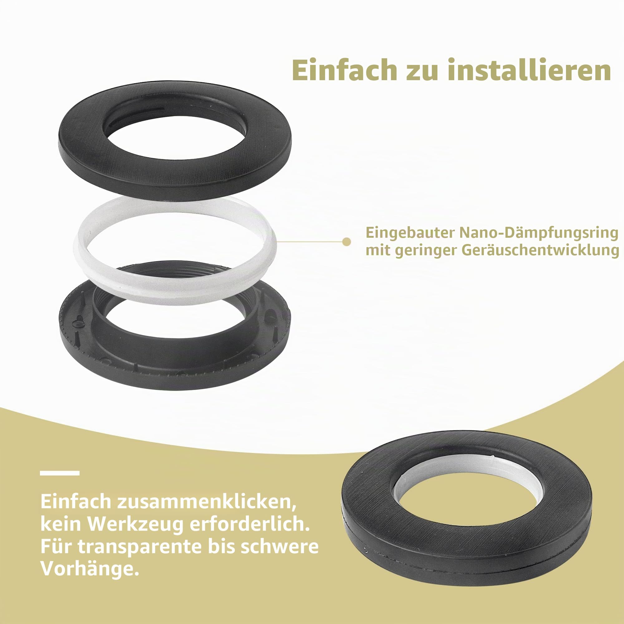 50 Stücke Ösen für Vorhänge, Vorhangösen 40mm Innendurchmesser, Kunststoff Gardinen Ösen Schwarz für Vorhänge Duschvorhang