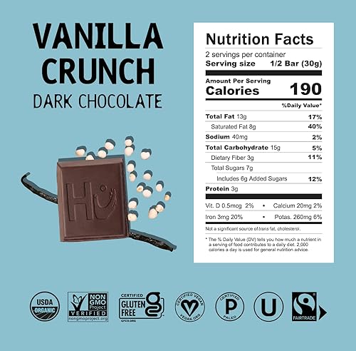 Miniatura 6 de Hu Barras de chocolate  Paquete de 6 chocolate crujiente de vainilla  Natural orgánico vegano, sin gluten, paleo, sin OMG, chocolate oscuro de