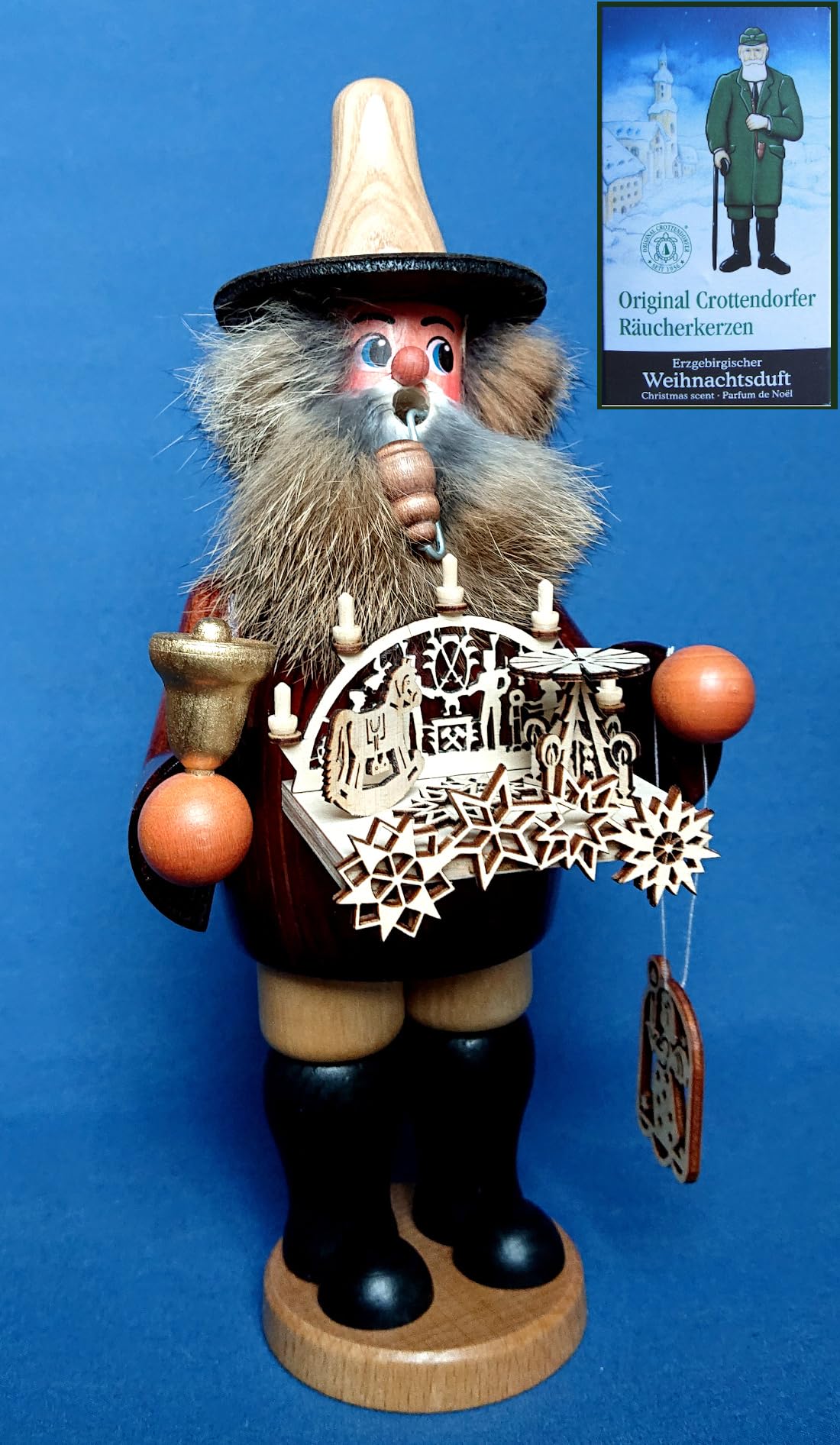 Räuchermann 23cm, Wichtel - Schwibbogen/Pyramiden- Händler - Feine Handarbeit aus dem Erzgebirge - inklusive Räucherkerzen