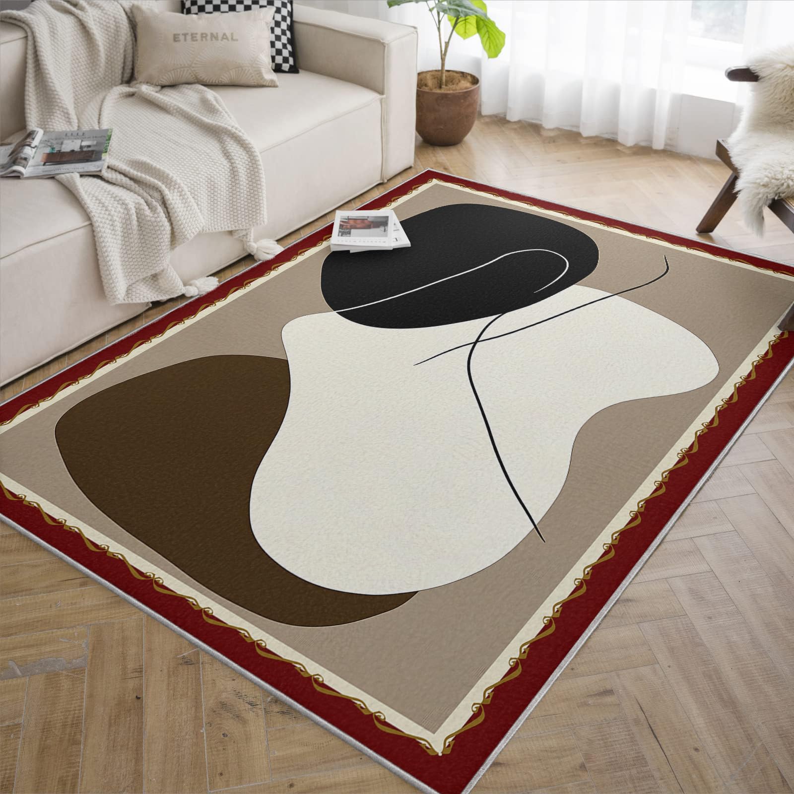 Dywaniki o wymiarach 160 x 230 cm, zmywalny, antypoślizgowy, minimalistyczny design, niskie runo, dywan do salonu, sypialni, jadalni, neutralne abstrakcyjne kształty, dywany