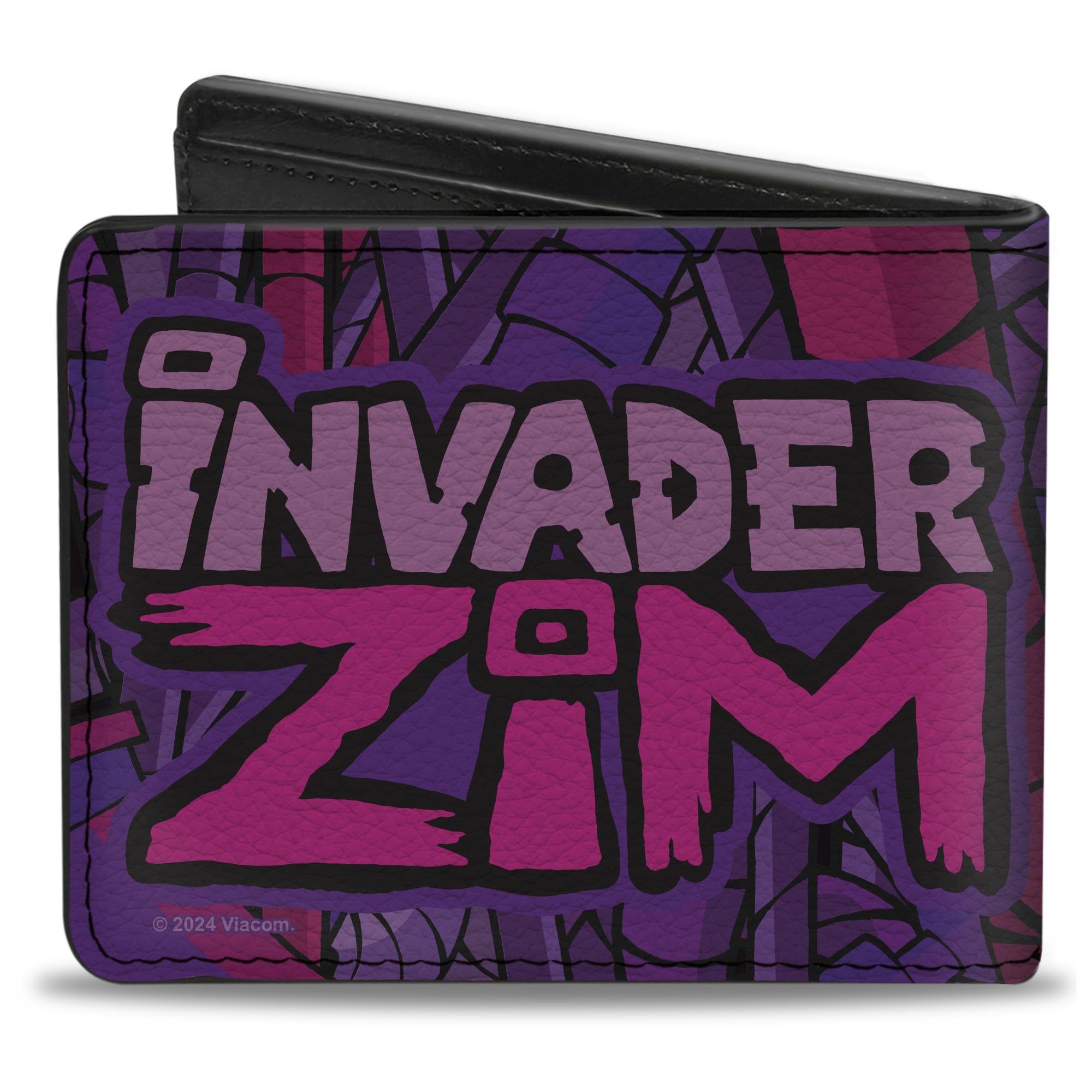 Buckle-Down Nickelodeon Wallet, Bifold, Invader Zim and GIR Voot Cruiser Pose and Logo Purples Pinks, Vegan Leather