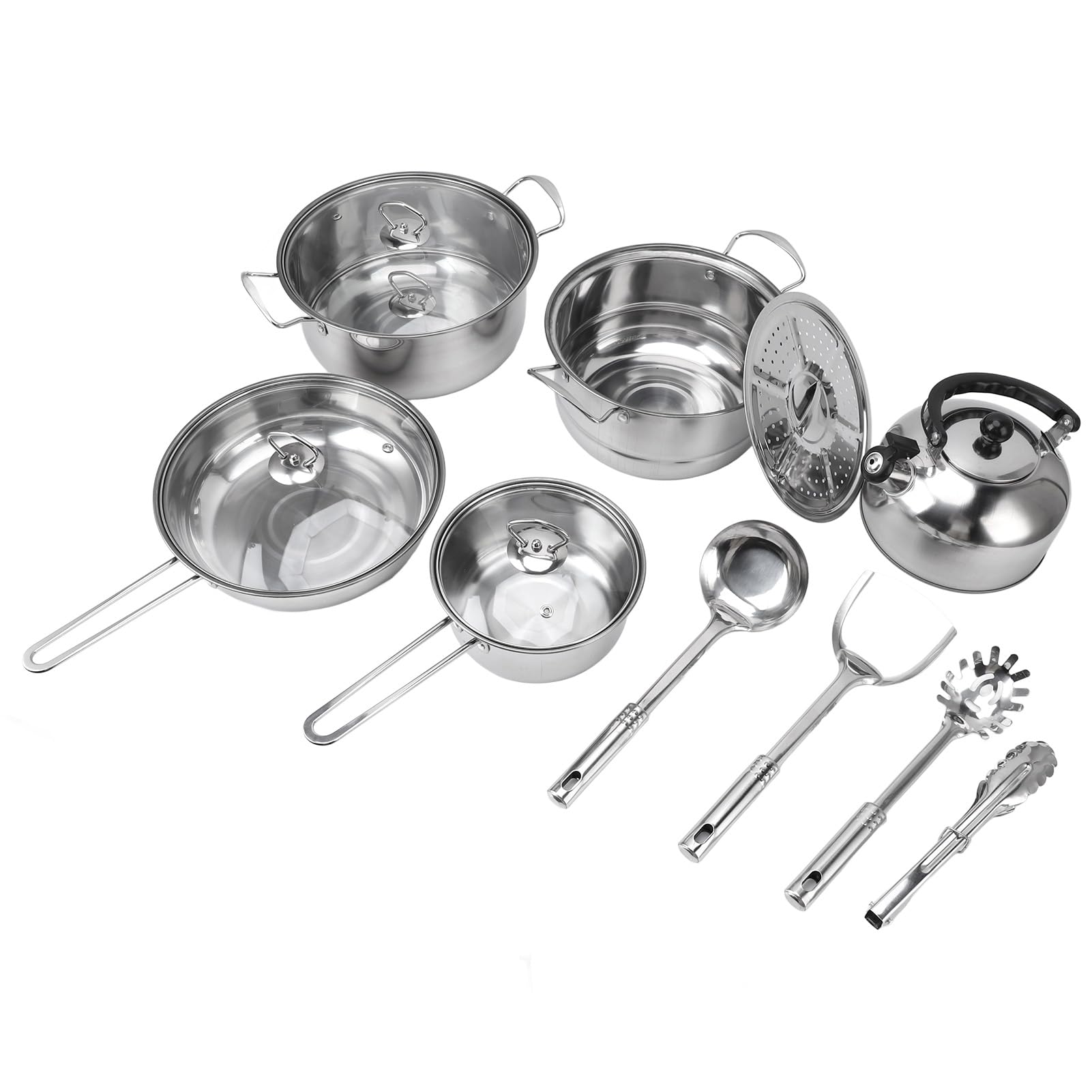 Set di Pentole in Acciaio Inossidabile Addensato per Domestica, Set di Pentole Antiaderenti, di Padelle per Zuppa di Pentola per Latte Equisite, per Appassionati di, 13 Pezzi
