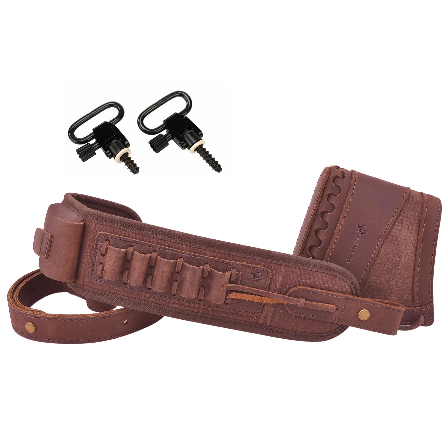 Leather Recoil Pad with Shell Holder Sling for .308 .30-30 .30-06 .45-70 .357 .22lr 12GA 16GA (.308 .30-06 .45-70 .44, Coffee with Swivels)