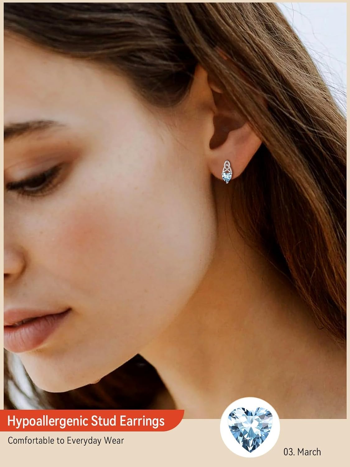 FaithHeart 925 Sterling Silver Birthstone Earrings for Women, Dainty Heart/Princess Cut/Celtic Knot/Cross Birthstone Stud Earrings for Women Pure Silver Birthstone Jewelry Gifts for Mom Daughter Wife - Image 2