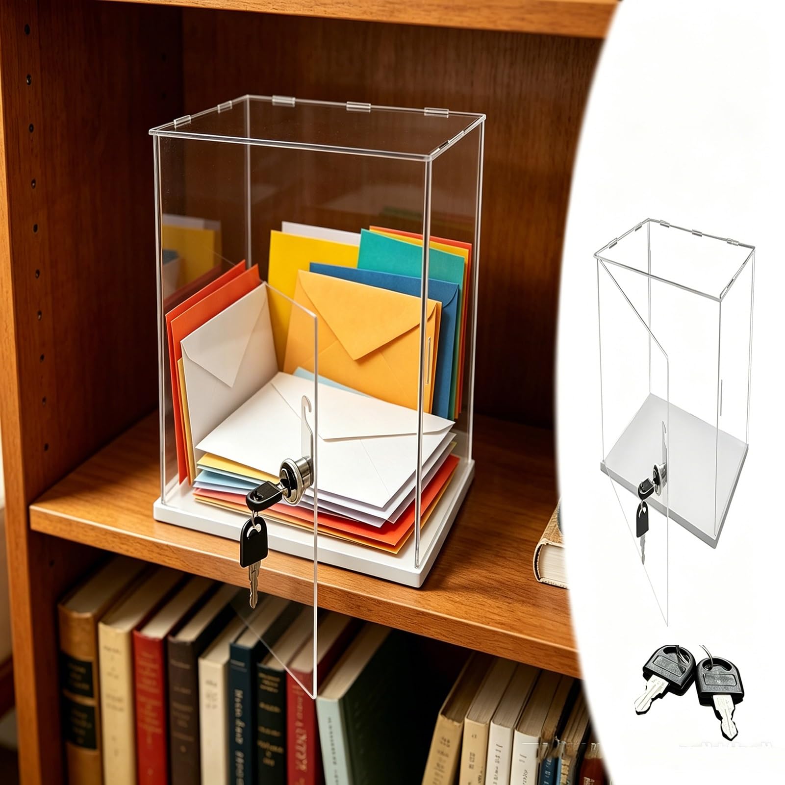UrbanUp Urna Metacrilato Caja Pequeña de Acrílico Transparente para Tarjetas con Cerradura, Vitrina de Pie de 10,15,20,25,30,35,40,45cm Altura, Vitrina Adornos/Fichas Mahjong(30x35xH45cm/12x14x18)