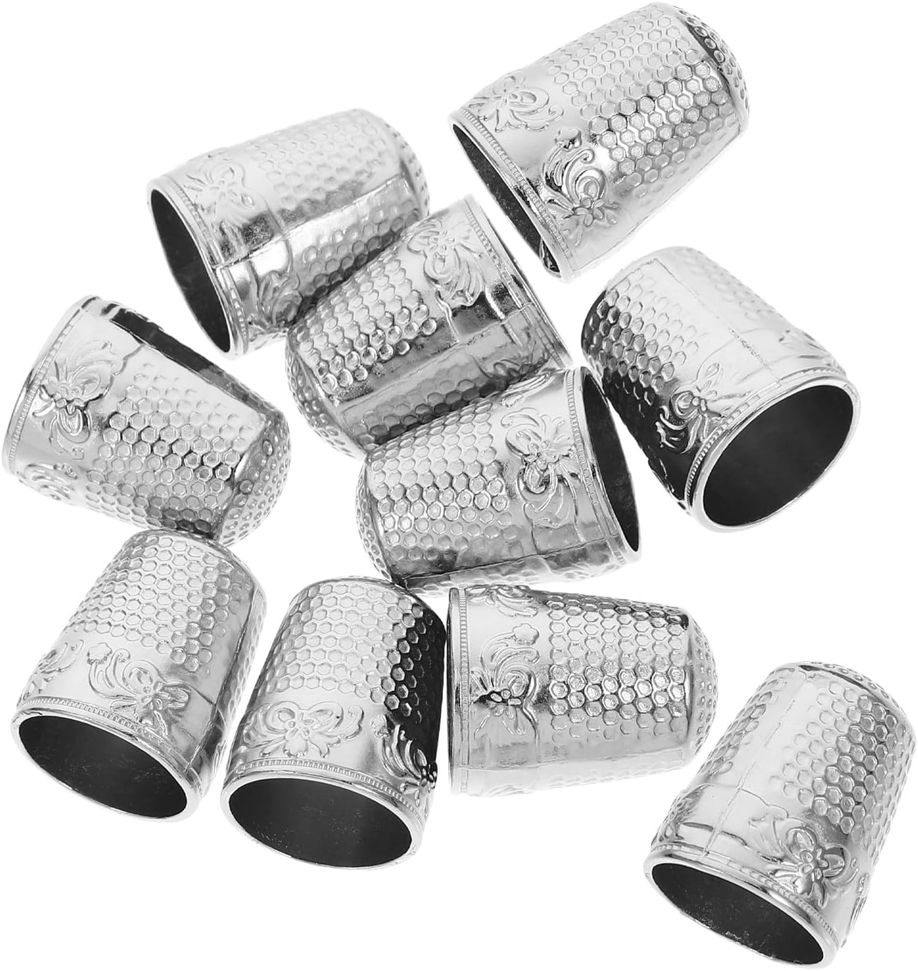 OFFSCH 10pcs Iron Finger Thimble Sewing Protector Set Silver Professional Finger Thimble Guard for Embroidery Craft and Needlework Use