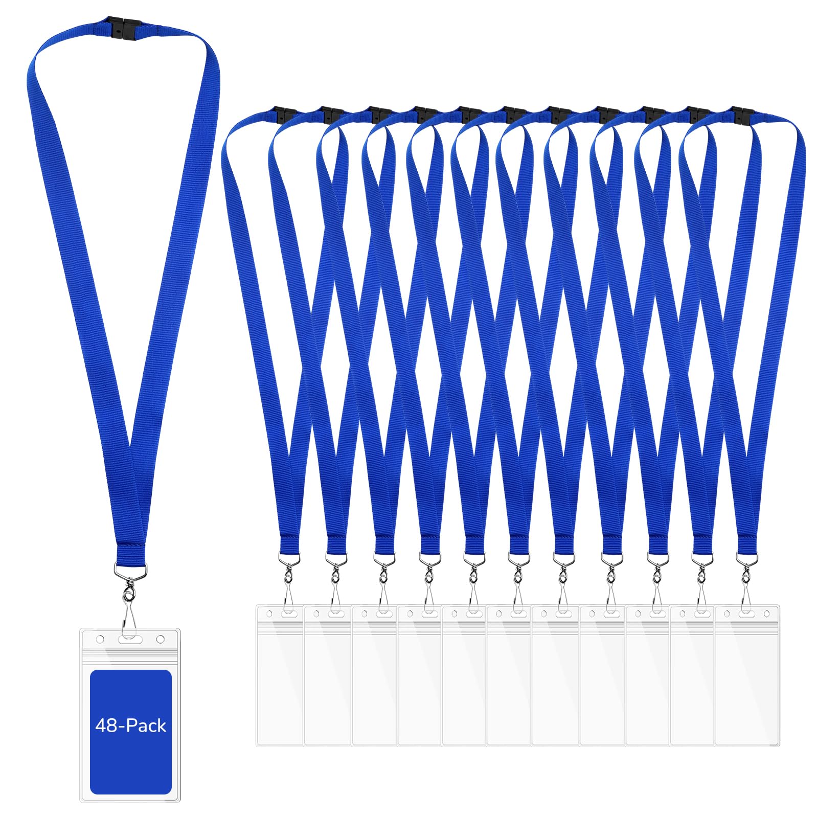 WEZEBEL 48-Pack Blue Breakaway Lanyards with Waterproof Badge Holders, Polyester Neck Straps for ID Cards, Events, Office, and Schools — image 1