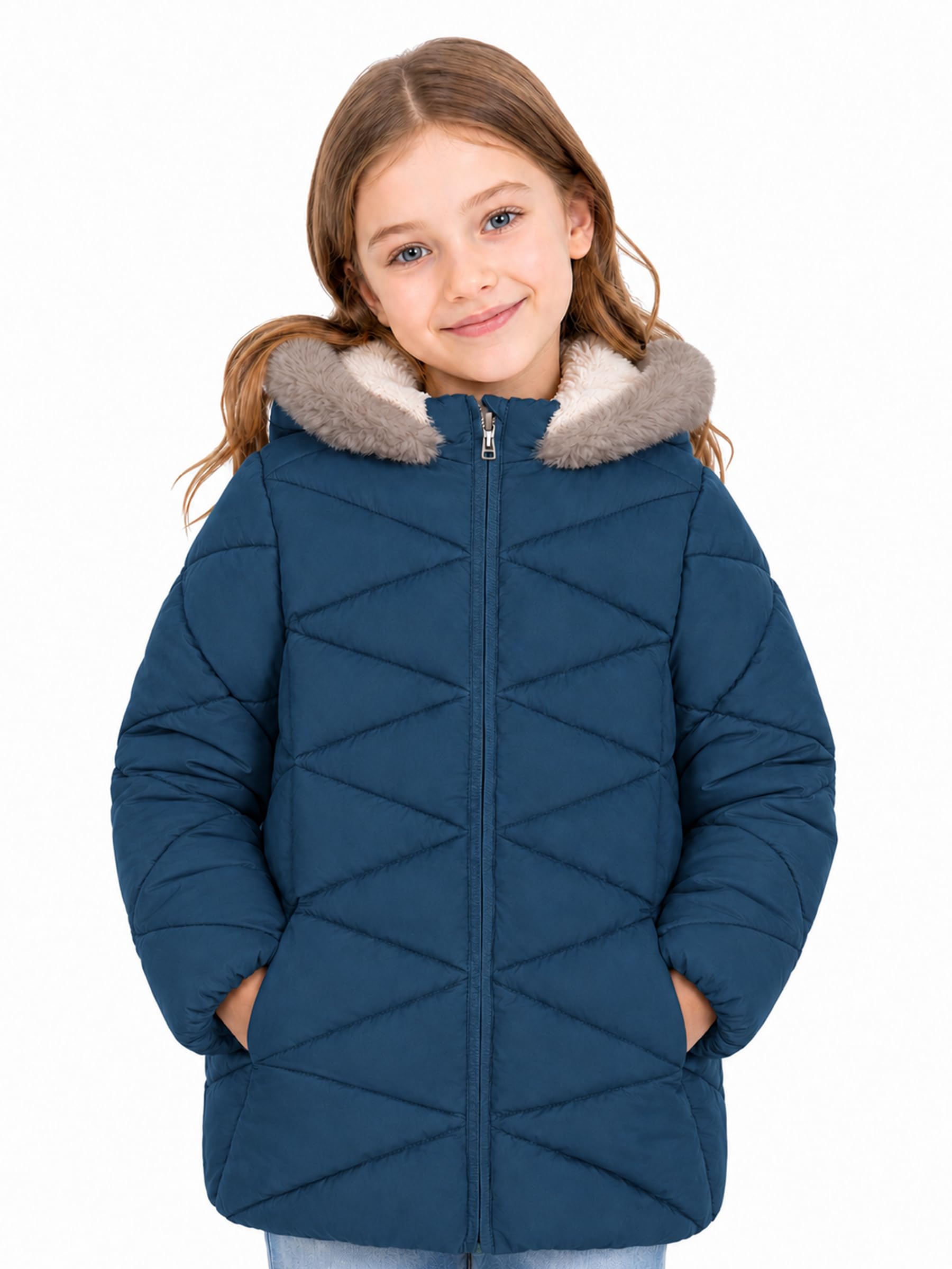 SOLOCOTE Girls‘ Winter Puffer Coat with Sherpa Lined Faux Fur Hood Jacket