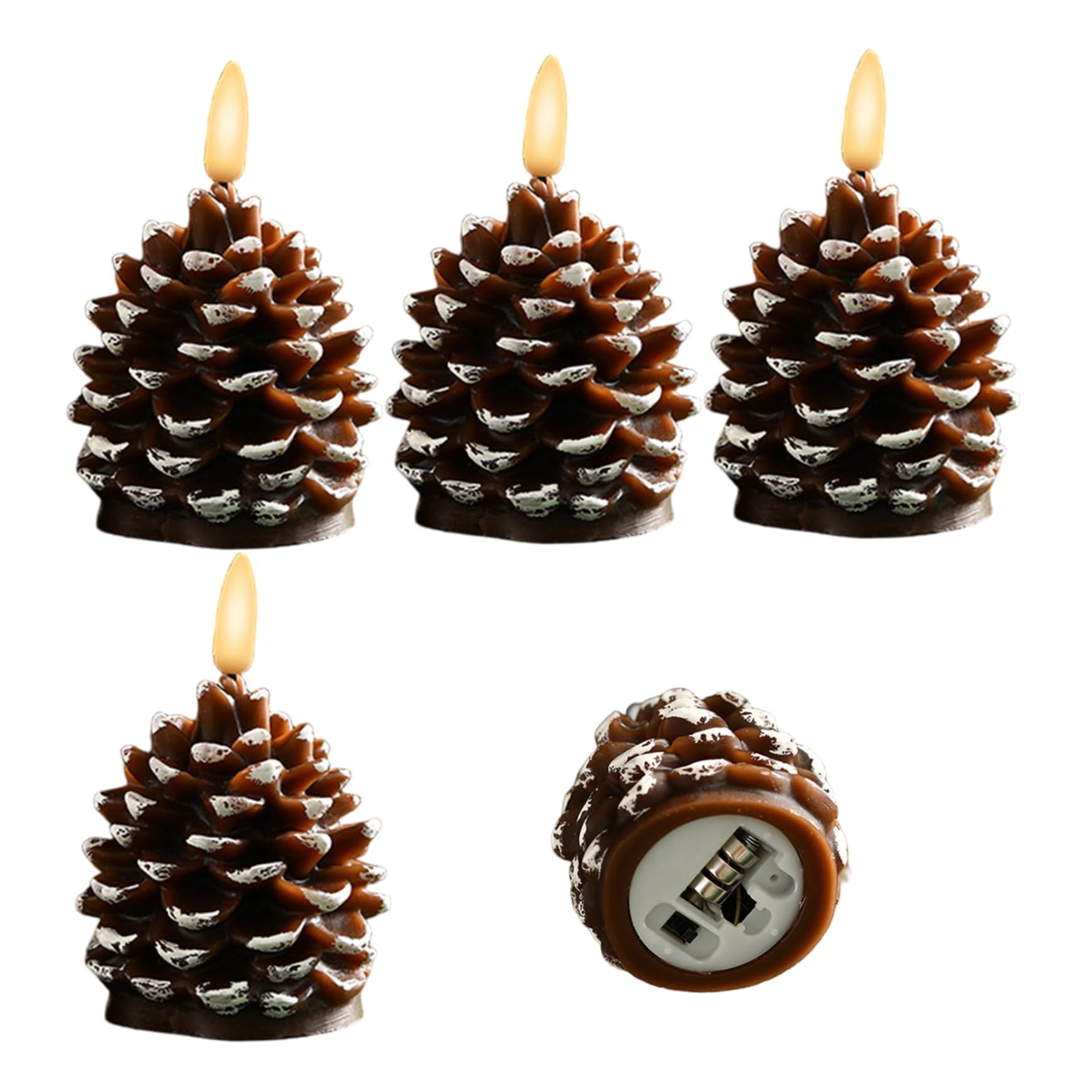 Esiifuu Brown Jorzer Led Candles 4Pcs Pinecone Candles Flameless Led Real Wax Christmas Battery Operated Pine Cone Christmas Home Decor For Holiday Indoor