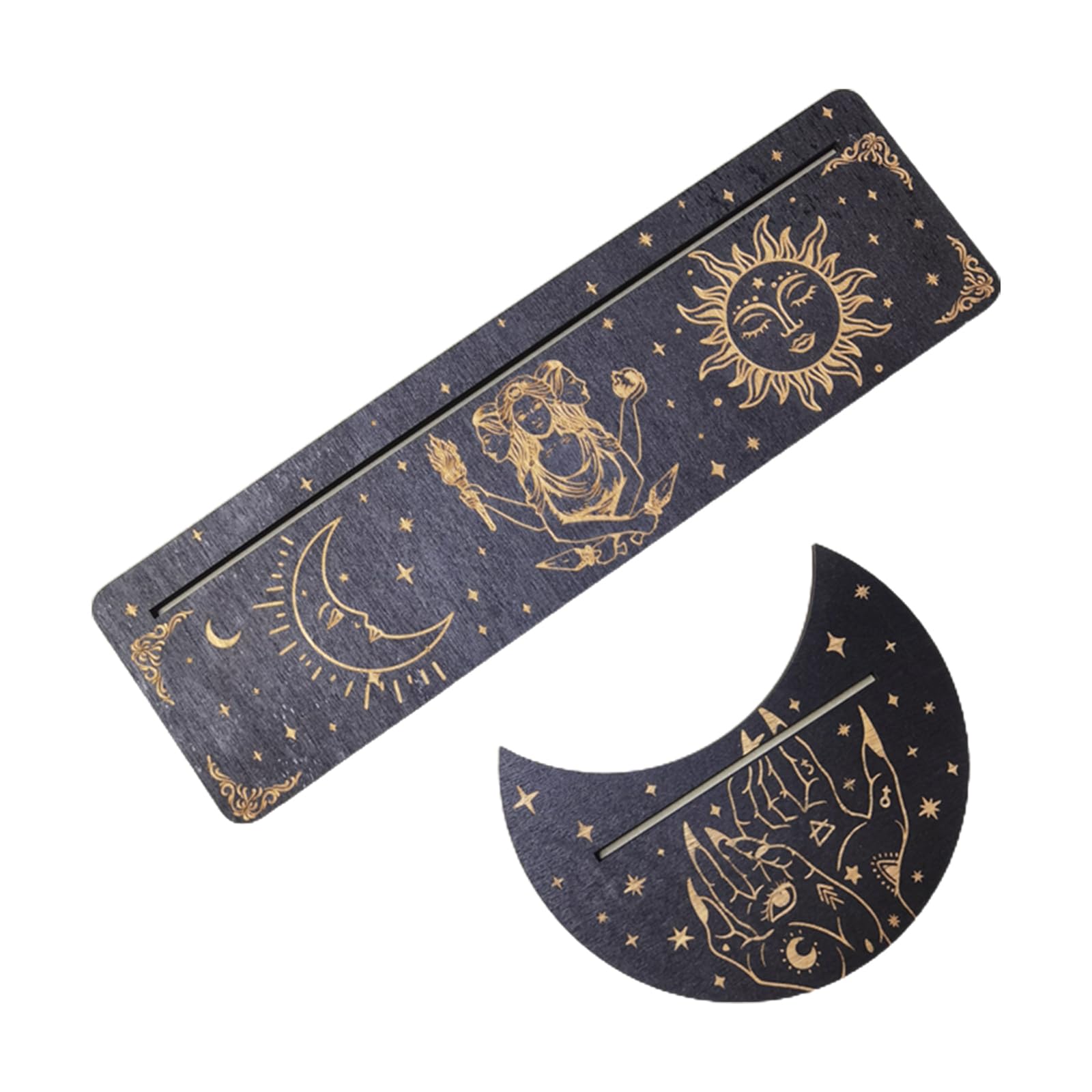 XIGACGEH Wooden Tarot Card Stand Holder Phases Base Shape and Rectangle Cards Holder for Witch Divination Tools Tarot Card Stand