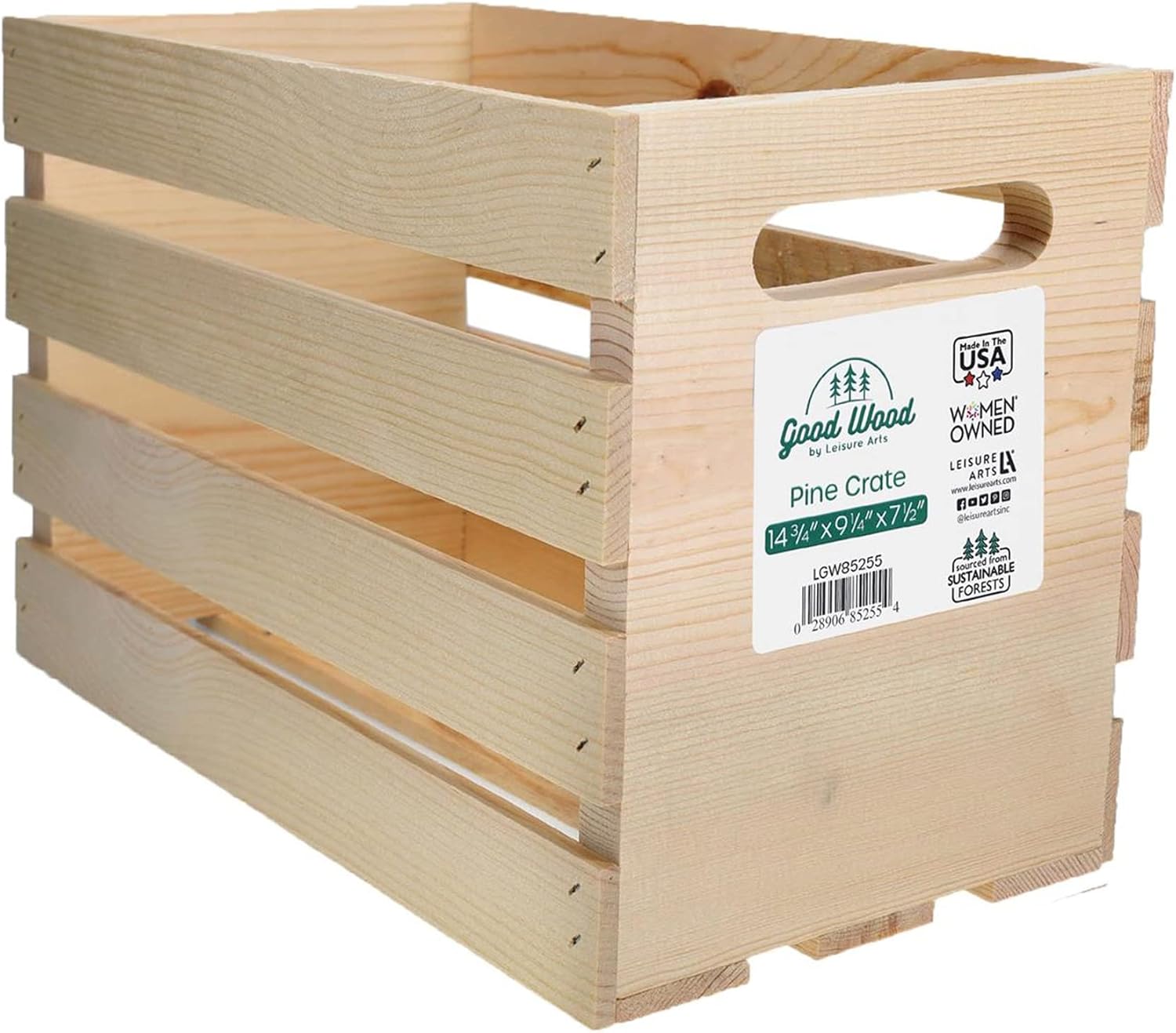 LEISURE ARTS Good Wood Wooden Crate, wood crate unfinished