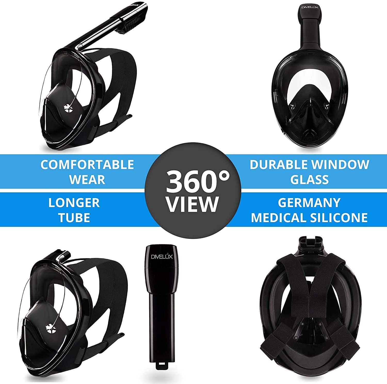 Jolfay Snorkel Mask with Latest Dry Top Breathing System,Fold 180 Degree Panoramic View Full Face Snorkel Mask Anti-Fog Anti-Leak with Camera Mount,Snorkeling Gear for Adults Kids (Black, L/XL) 2