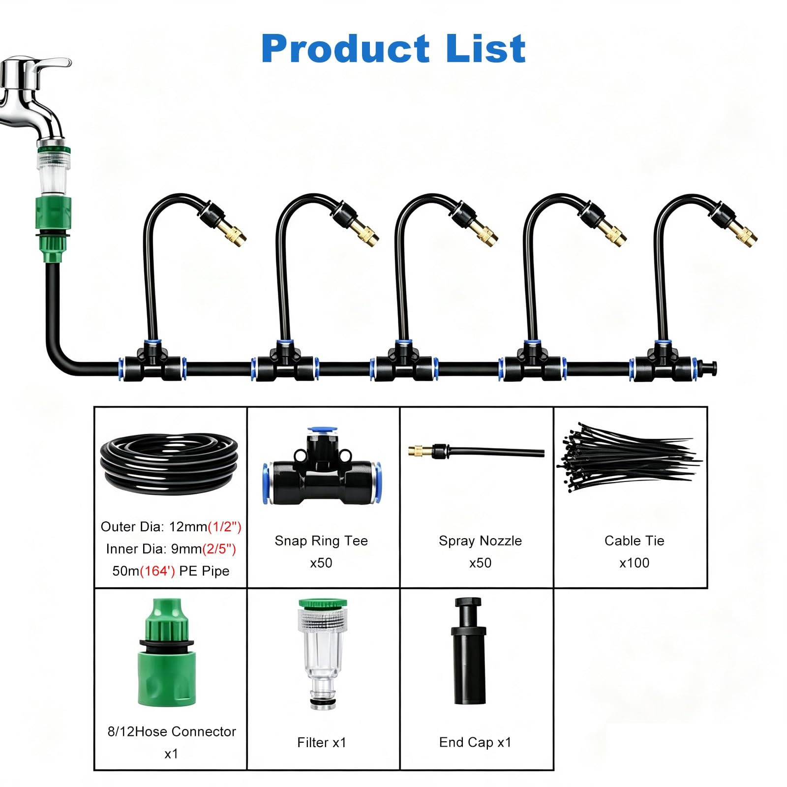 Systems di Irrigazione Automatica per Prati, Alberi E Aiuole | Kit Completo Universale Ultra-resistente E Anti-UV, Con Gocciolatori Rimovibili(50m/164ft)