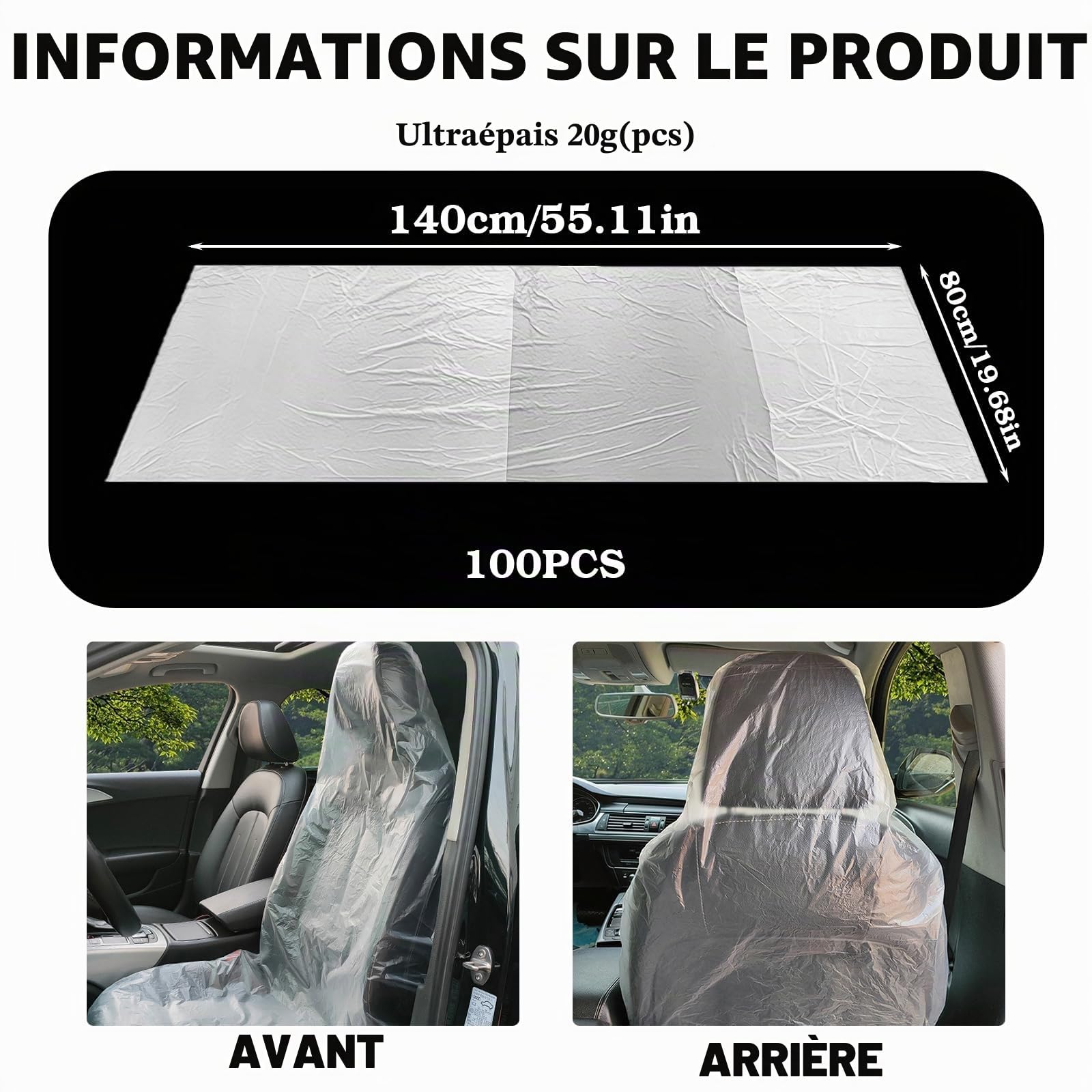 Lot de 100 Housses De Siège De Voiture Jetables en Plastique, 20 G Housse De Siège Voiture Jetables, Housse Plastique Jetable, Imperméables Transparente Housse pour Siège pour Protection Siège Auto