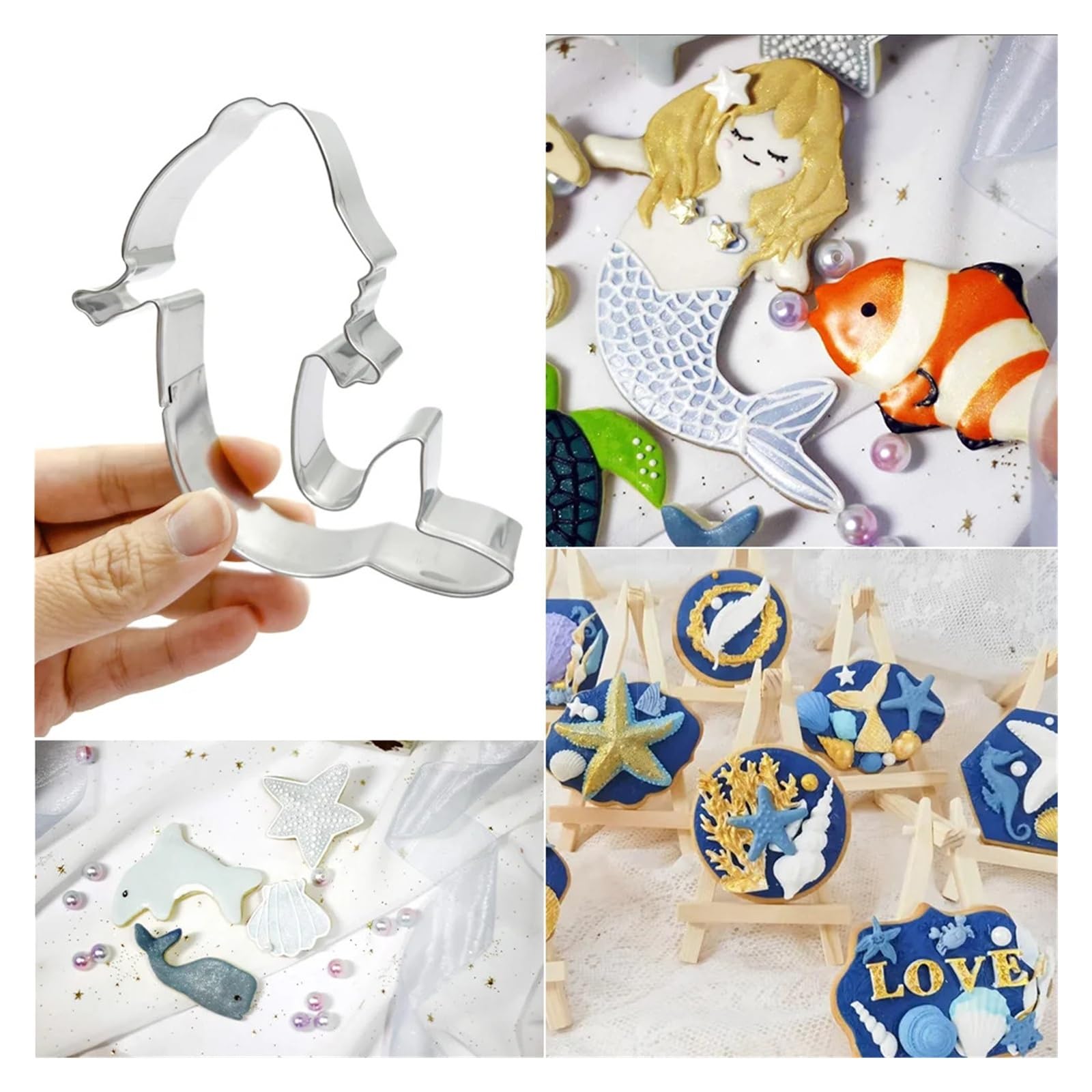 Juego de cortadores de galletas, 12 Uds., criatura marina oceánica, sirena, vida marina, moldes de acero inoxidable de calidad alimentaria for niños, DIY, galletas, fondant, Baki