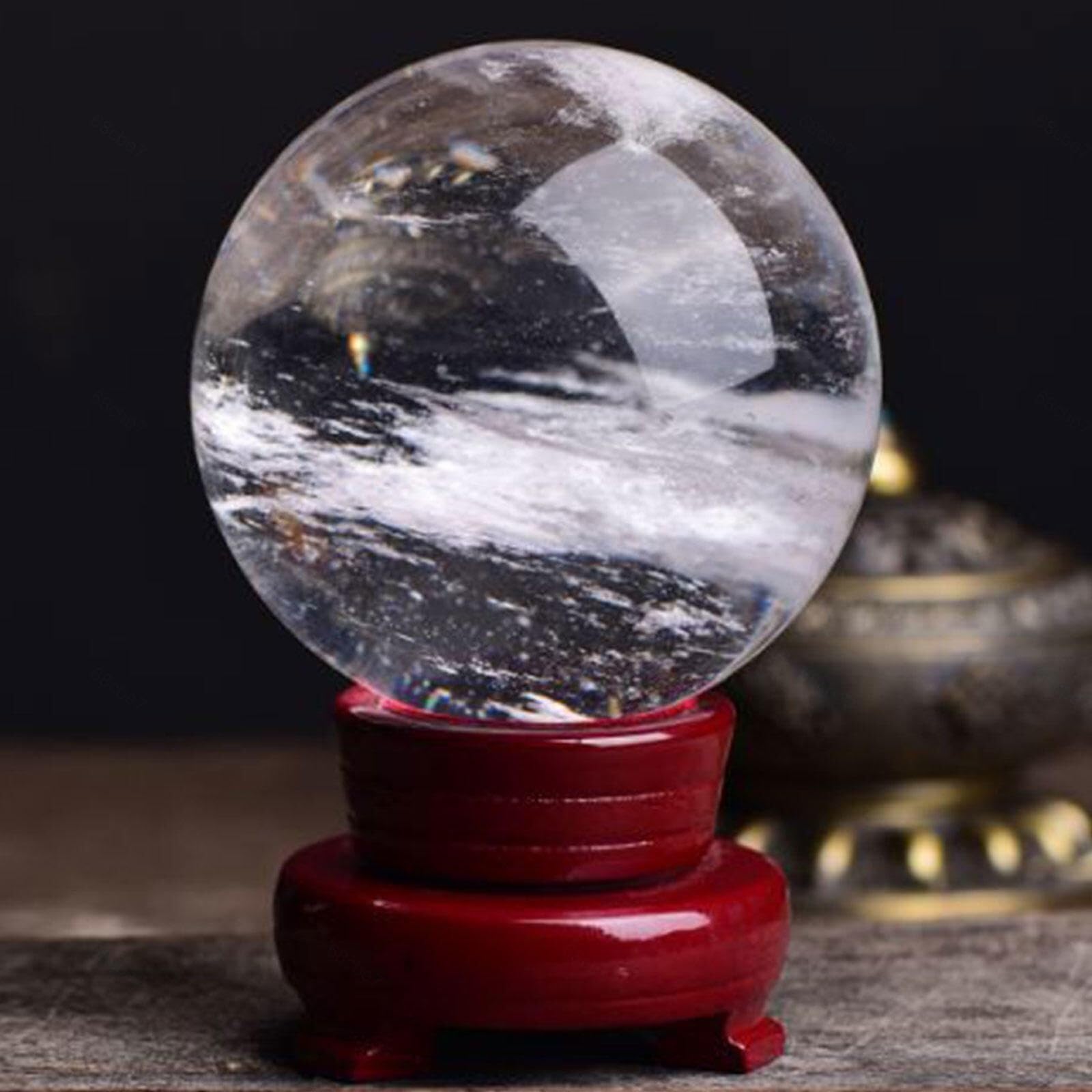 Bola de Cristal Blanca con Soporte Esfera de Bola de Cristal de Cuarzo Transparente Natural, Piedra Preciosa de Cristal de Cuarzo Fundido para Meditación, Esfera de Adivinación(150mm)