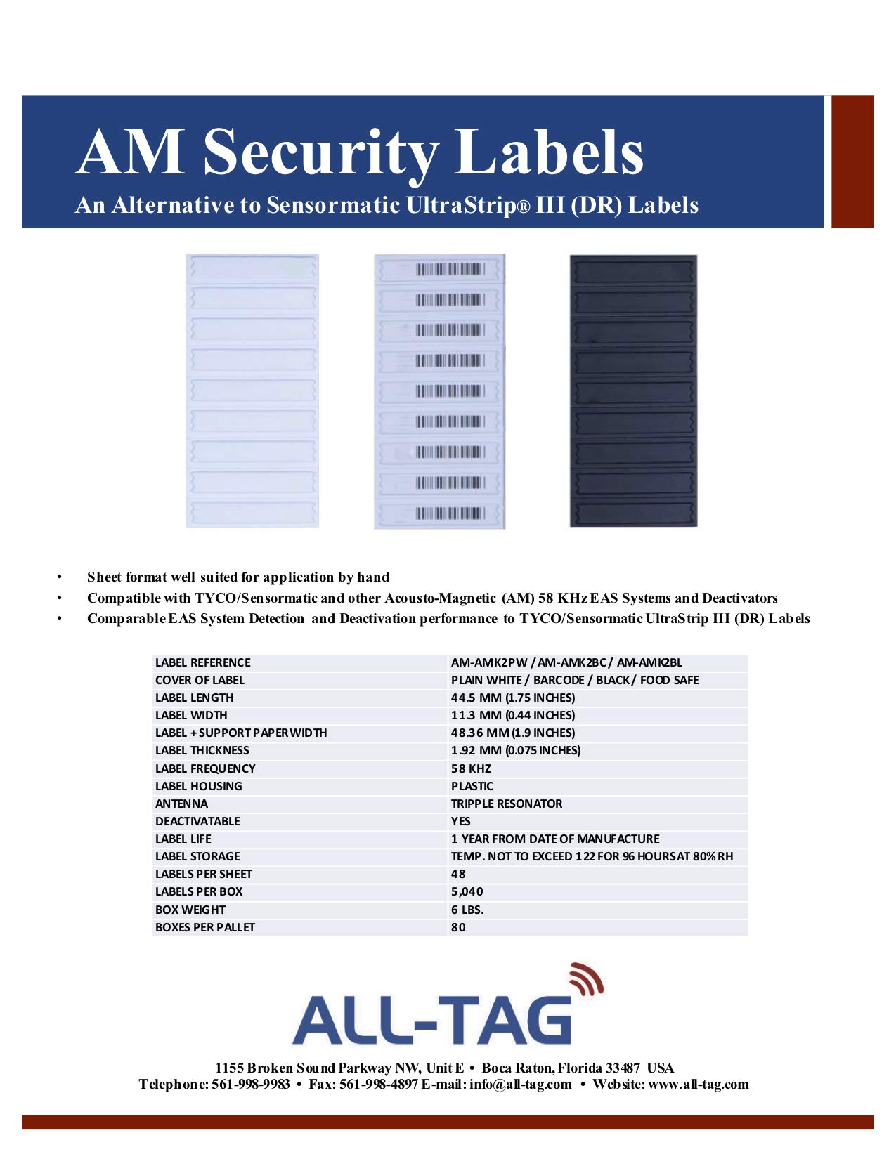 ALL-TAG AM-AMK2MBC Signatronic, Fake Barcode, Self Adhesive AM Labels Compatible with Sensormatic Systems, 5,000 per Box