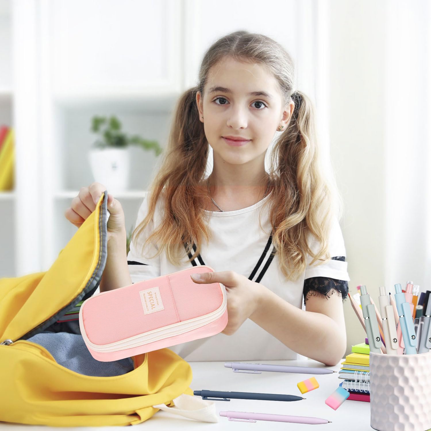 36 Pièces Fourniture Scolaire avec Trousse, 5 Stylos Bille Rétractable, 6 Porte Mine, 3 Gomme pour Fourniture Scolaire Aesthetic, Ecrire, Dessiner