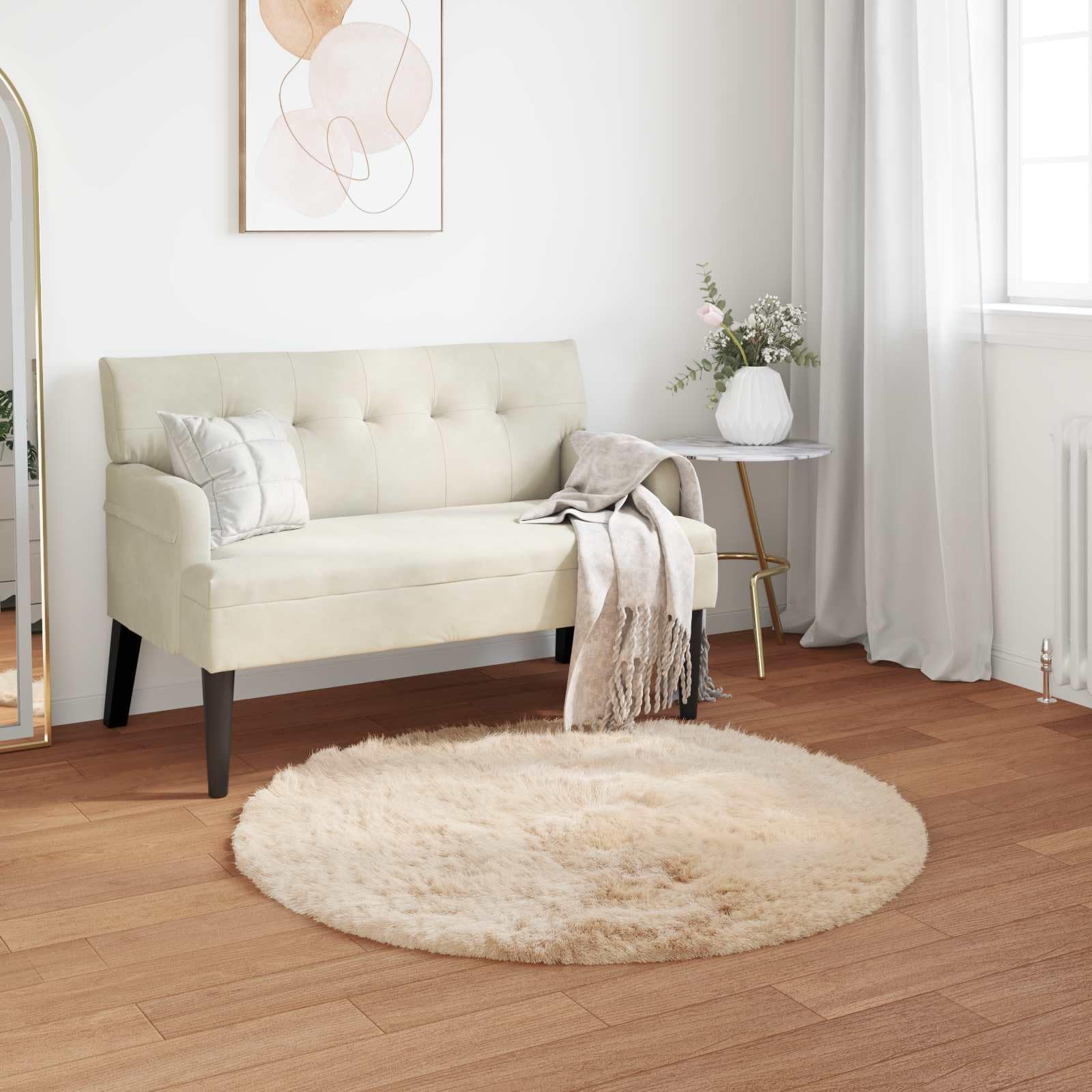 Tapis en peau de mouton beige Ø 100 cm idéal pour une chambre à coucher cocooning ou un salon
