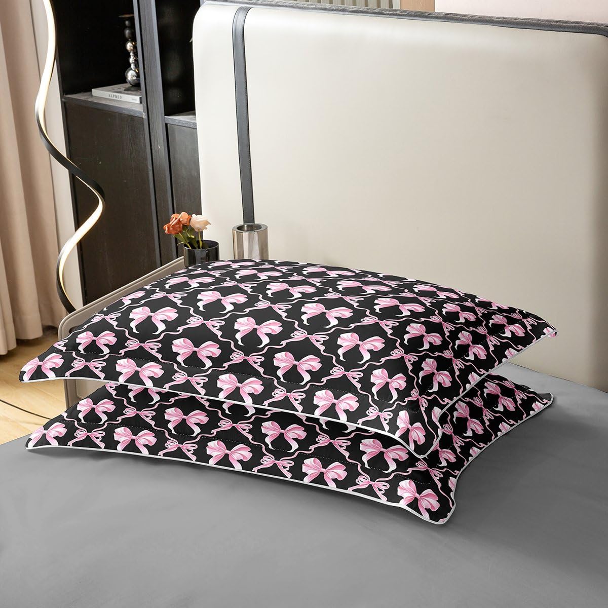 Erosebridal 100% Cotton Pink Black Bow Queen Comforter Cover for Teen Girl - Preppy Cute Bow Duvet Cover Girly Coquette Bows Bedding Set Trendy Modern Aesthetic Teen Girl Bed Set