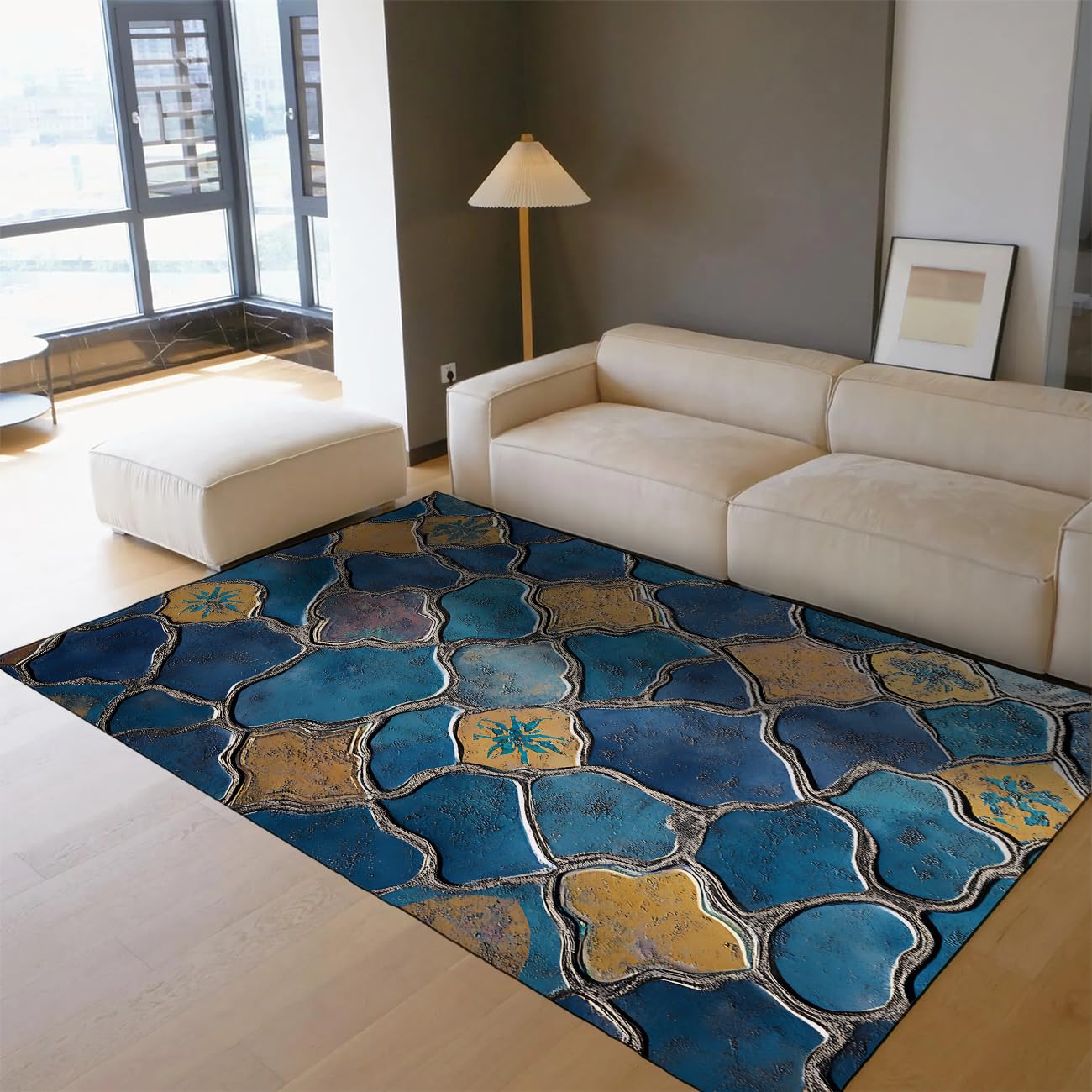 Tapis de sol vintage lavable bleu contre les salons froids 180x240