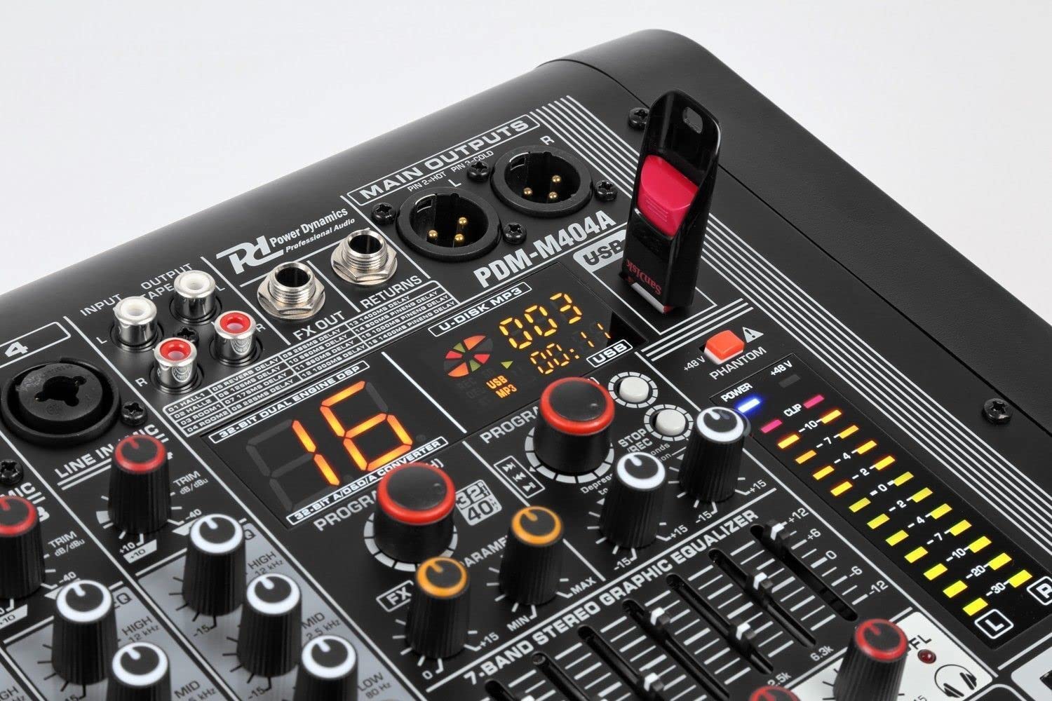 Power Dynamics PDM-M404A - Audio Mischpult mit integriertem Verstärker - 4-Kanal Audio Mixer - Bluetooth - MP3 - USB - Mikrofonanschluss - DMX - Speakon - professionelles Soundmischpult für Einsteiger