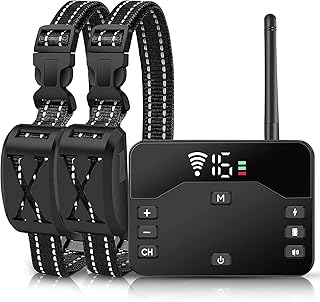 MINYII Wireless Dog Fence System, Electric Fence for 2 Dogs Shocks Training Collar 2-in-1, Adjustable Pet Training Collar ...