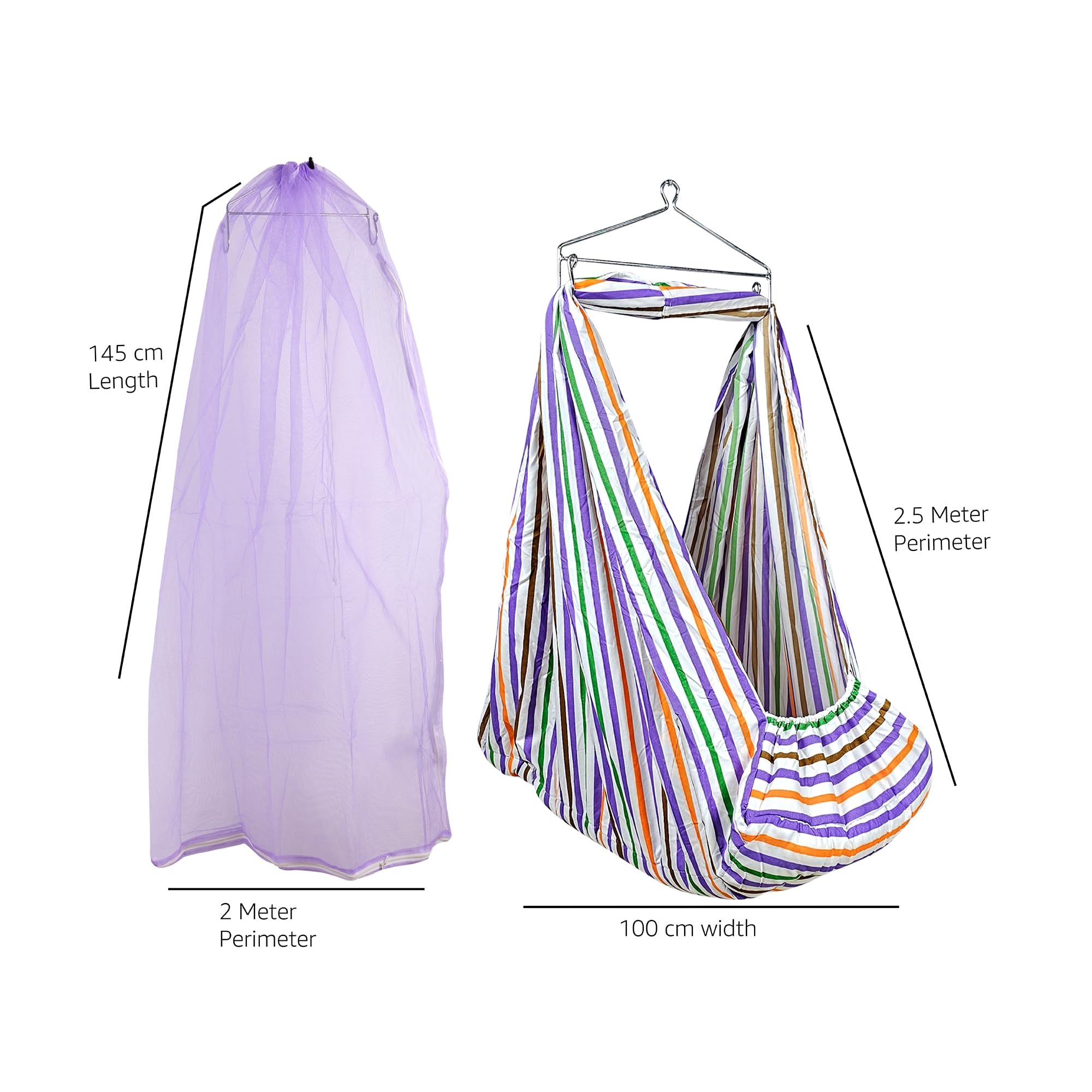 beetot New Born Baby Swing Cradle (Jhula) | Cradle Set with Mosquito Net, Spring and Triangle Hanger | Weight Capacity up to 20kg | Age from 0-12 Months | Bismark Premium (Violet) - Image 3 thumbnail