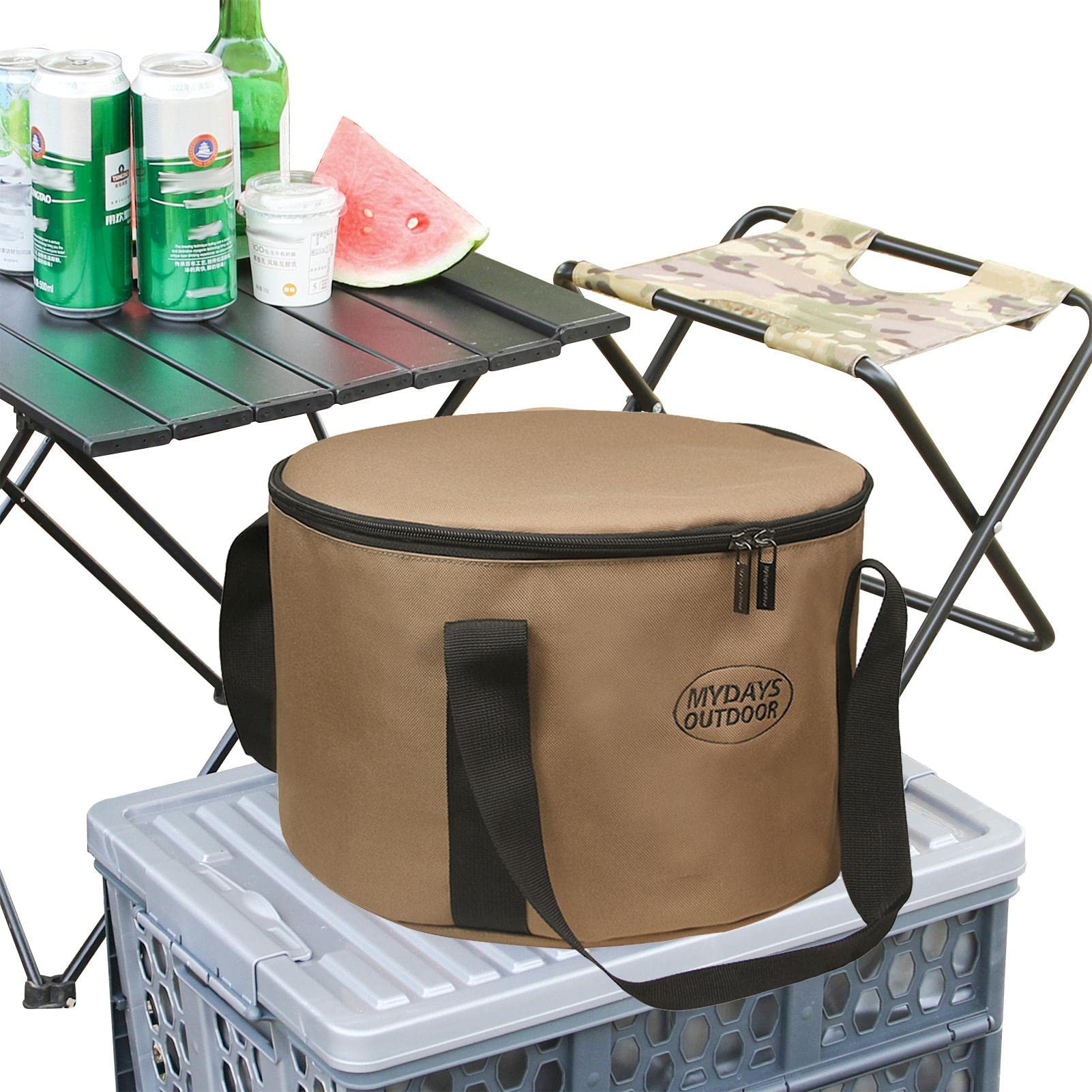 Yajimsa Camping Storage Organizer - Portable Pot Organizer Pouch with Zipper | Travel Use Cooking Set Storage Pouch, Multifunctional Bucket Round Pocket with Zippers