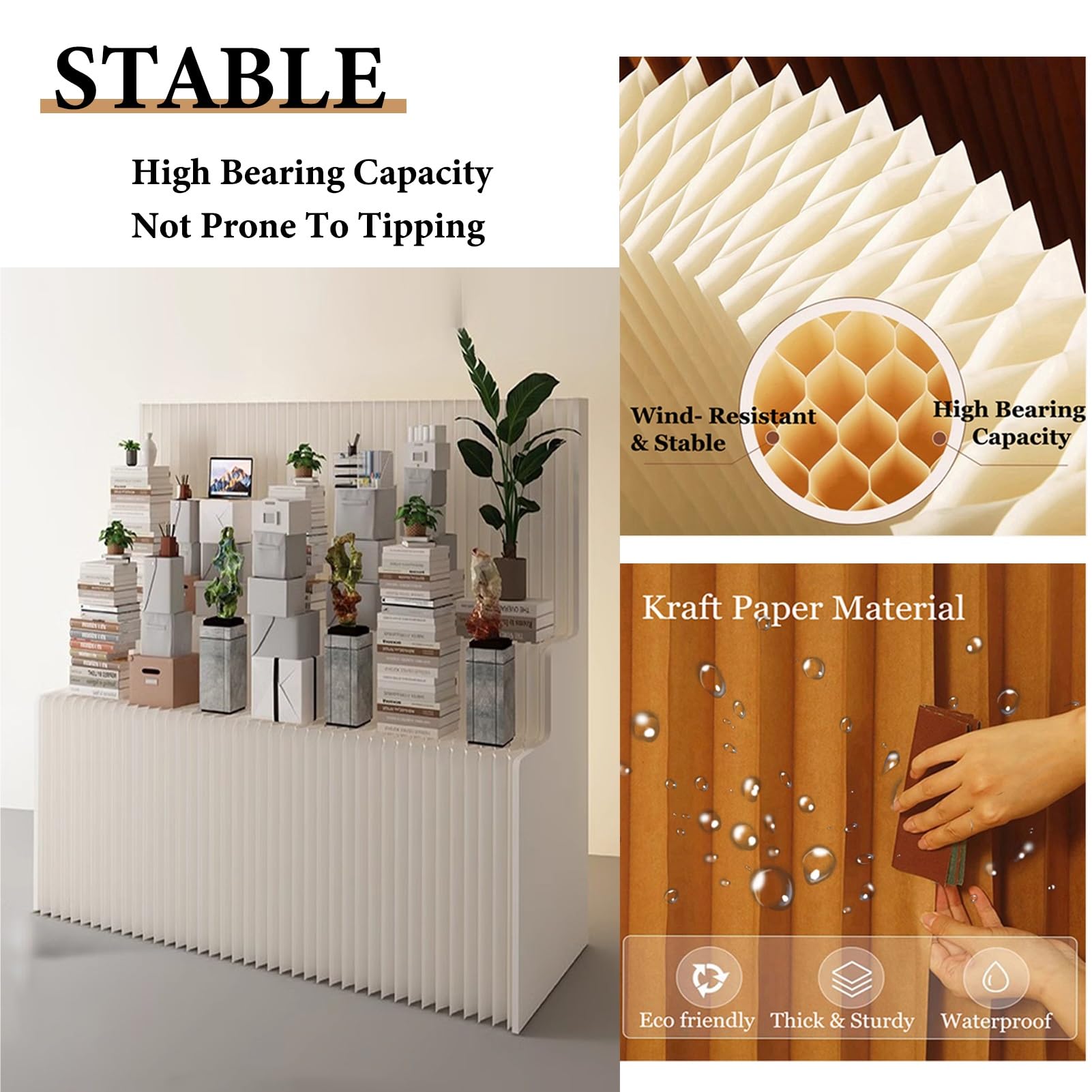Biombo Separador Divisor De Habitación De Papel Retráctil, Pantalla De Privacidad Plegable, Divisor De Habitación De Pared De Papel Plegable Con Estante De Exhibición De Almacenamiento De 3 Capas(2x2m
