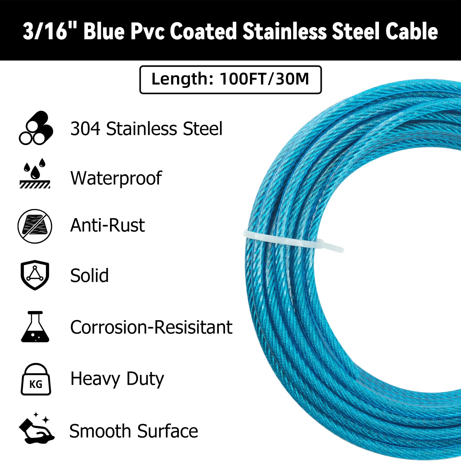 3/8 Stainless Steel Cable with Sunshade Sail Wire, Clothesline Wire Kits