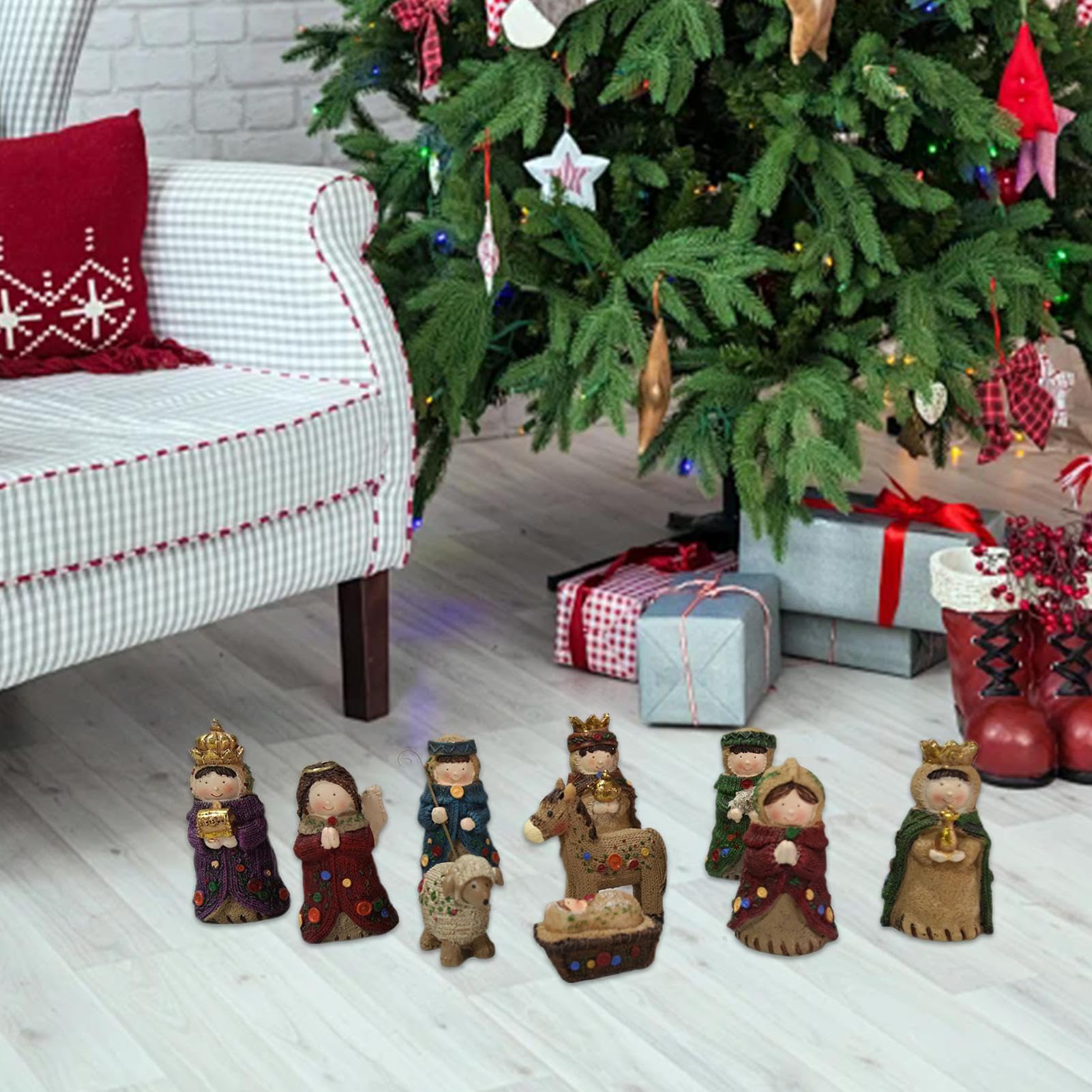 Krippe der Krippe für den Innenbereich - 10 Stück Figuren aus Harz | Statuen für die Krippenszene - für Innendekorationen zu Weihnachten im Haus auf Schreibtisch