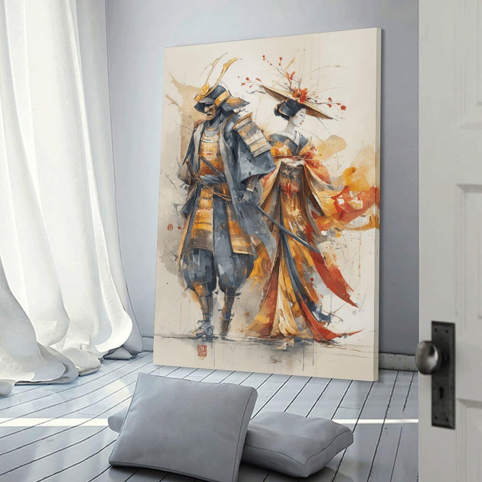 Junmoney Frame-Style-12 Home Decor Wall Art Samurai And Geisha Art Print, 08X12inch(20X30cm), For Bedroom Decor, Cosy Corners Or Studios, Decorative Wall Art For Cosy Rooms