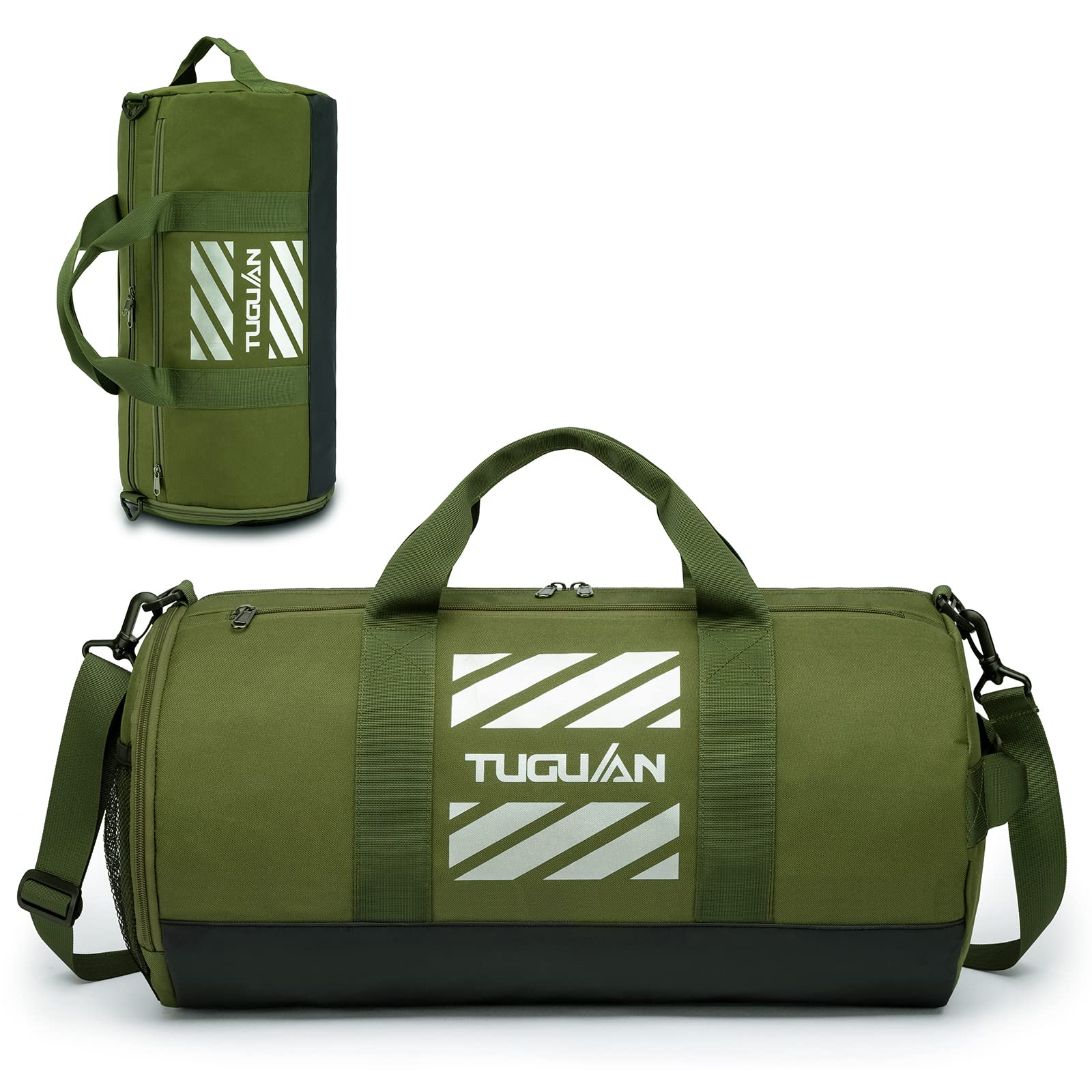 TUGUAN Gym Bag Sports Holdall Bag for Men 40L Travel Duffels with Shoes Compartment and Wet Pocket Carry on Sports Equipment for Swimming Basketball Football Kit Bag, Green