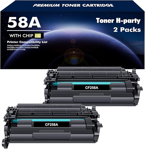 58A CF258A Toner Cartridge Black 2 Pack (with Chip) Replacement for HP