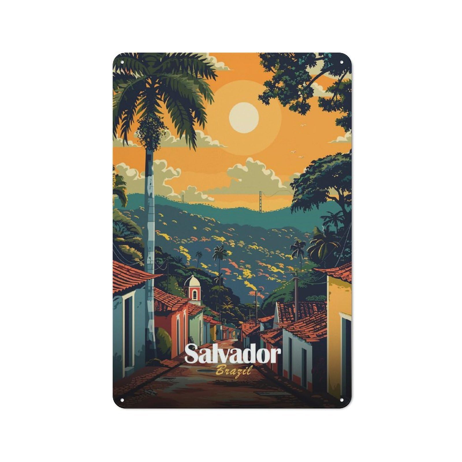 Junmoney Style-13 For Café Or Restaurant, Salvador, Brazil Travel Retro Metal Sign 30X20cm, Gift For Café Owners And Decorators During The Christmas Season