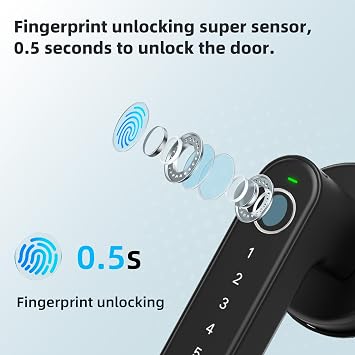 Fingerprint Smart Lock,Biometric Door Lock knob Handle with Mechanical Key*2,Digital Touch Front Door,Tuya Keyless Entry Door Lock for Home,Bedroom,Hotel,Office