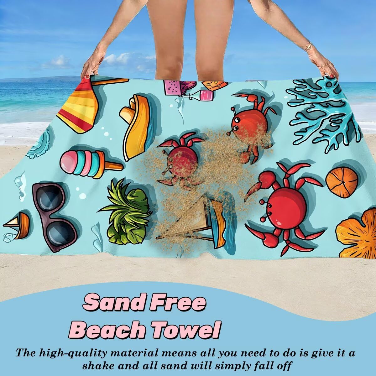 Serviette de Plage Microfibre, Lot de 2 Serviette de Bain Grande Taille 90x180 cm, Séchage Rapide Drap de Bain Crabe, Anti Sable Serviettes de Plage, Serviettes Microfibre Sport pour Travel -4778