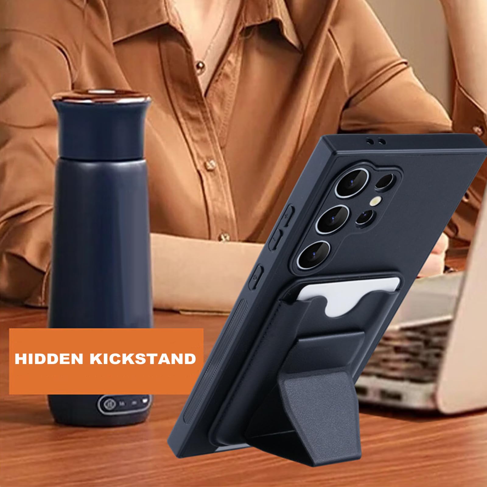 Etui do Samsung Galaxy S25 Ultra/S25 Plus/S25, tylna kieszeń na karty, ochrona przed upadkiem, skóra wąska obudowa, ochrona aparatu, etui stojące, czarne, S25