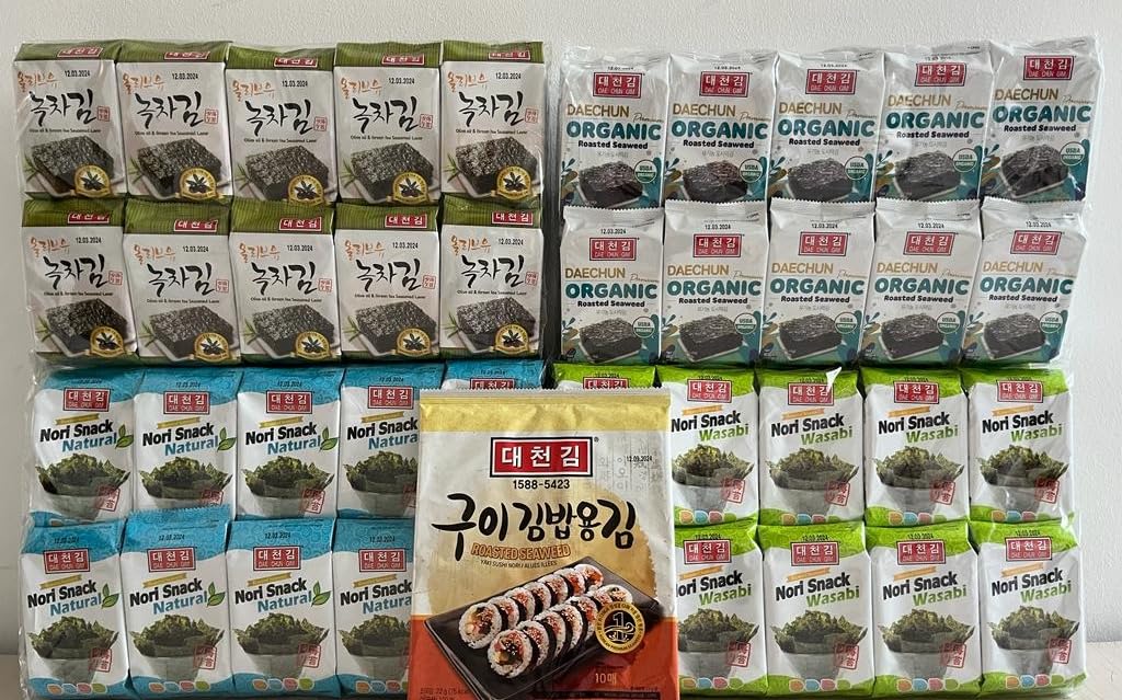 Daechun (Choi''s1)- 80 Stück-Seetang Snack,20 Stück Bio Snack+ 20 Stück Olive + 20 Natural+ 20 Stück Wasabi, Nori Blatt