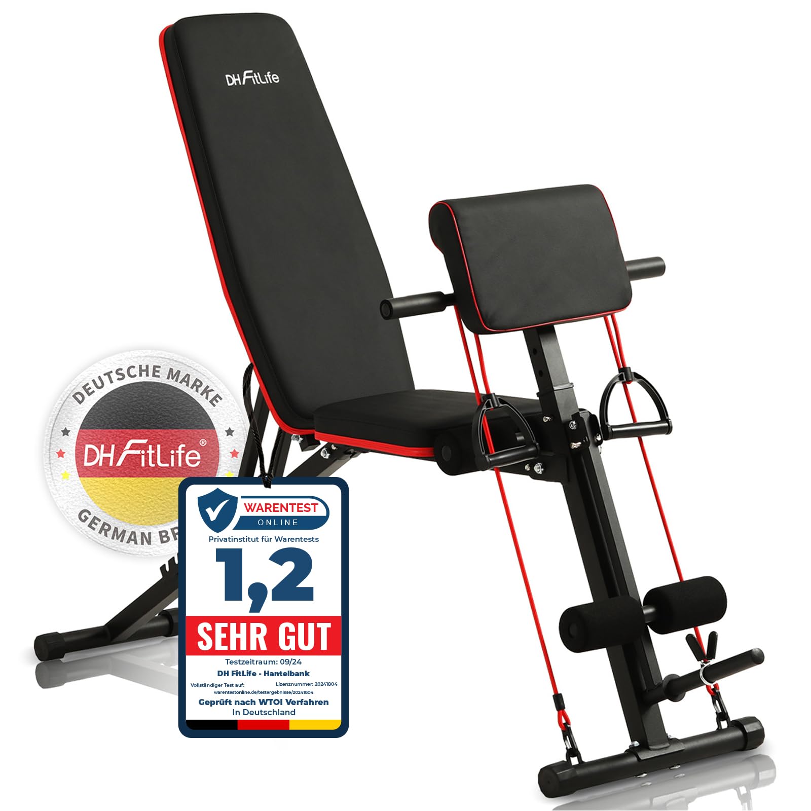 DH FitLife Hantelbank klappbar verstellbar | Schrägbank & Flachbank für Bankdrücken, Rückentrainer u. Bauchtrainer | Trainingsbank Fitnessbank multifunktional für Fitness u. Krafttraining | Weight Bench for Home Workout